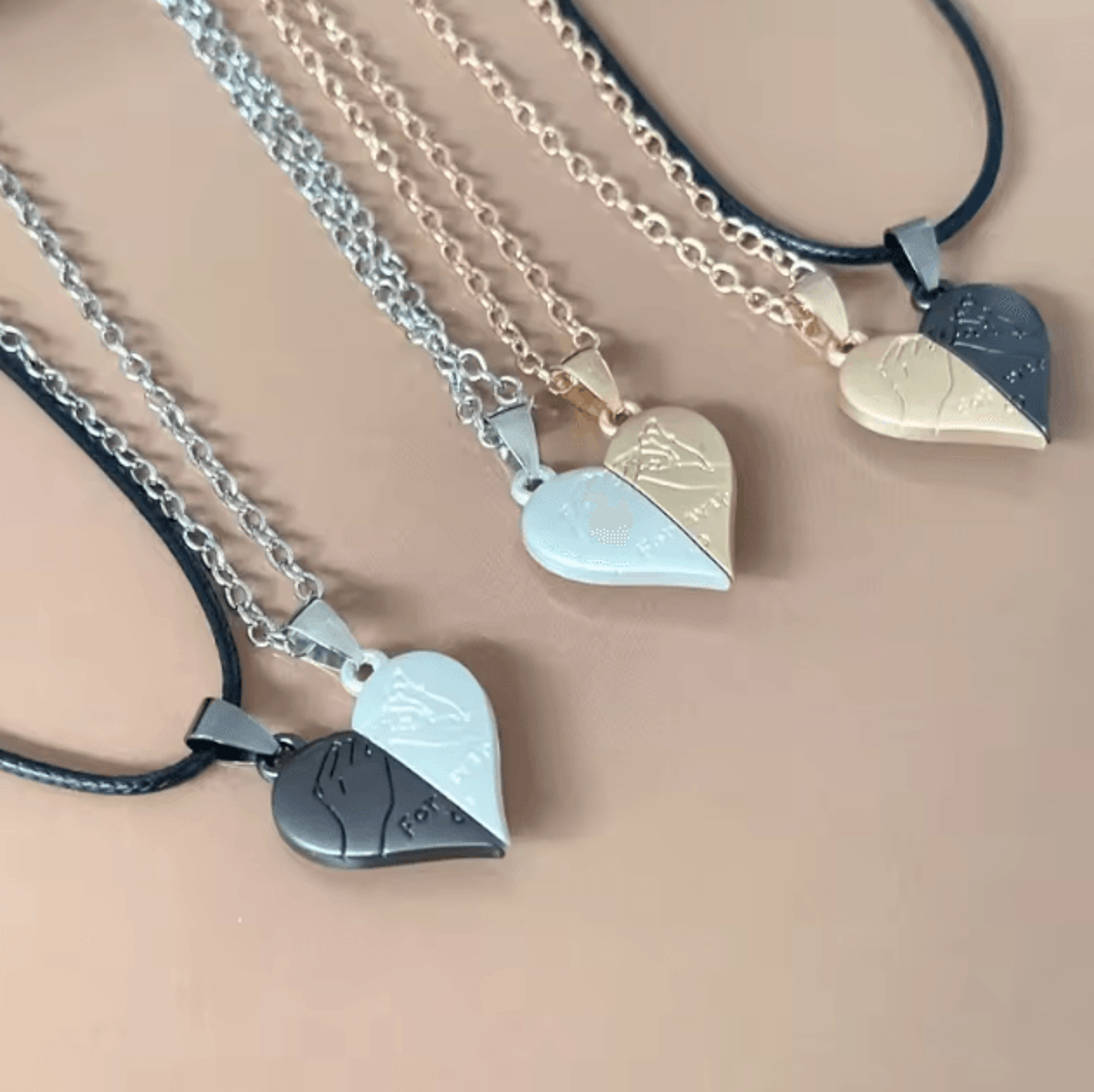 HeartbeatUnion Magnetic Couple Pendant Necklace  Electrocardiogram Heart Jewelry Gift Set 2