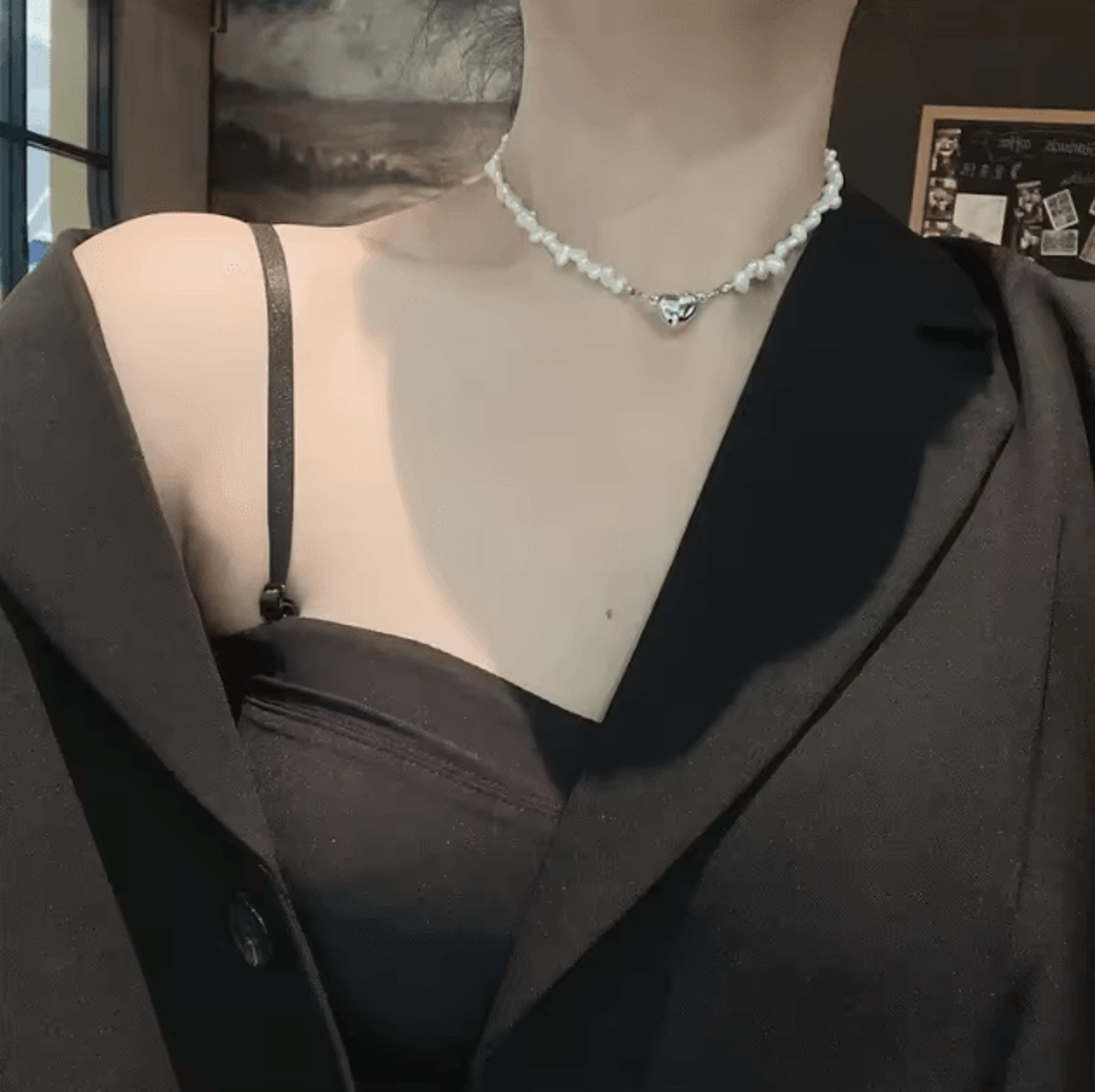 EternaHeart Korean Pearl Chain Magnetic Heart Pendant Necklace  Chic Choker Gift For Women  Girls 2