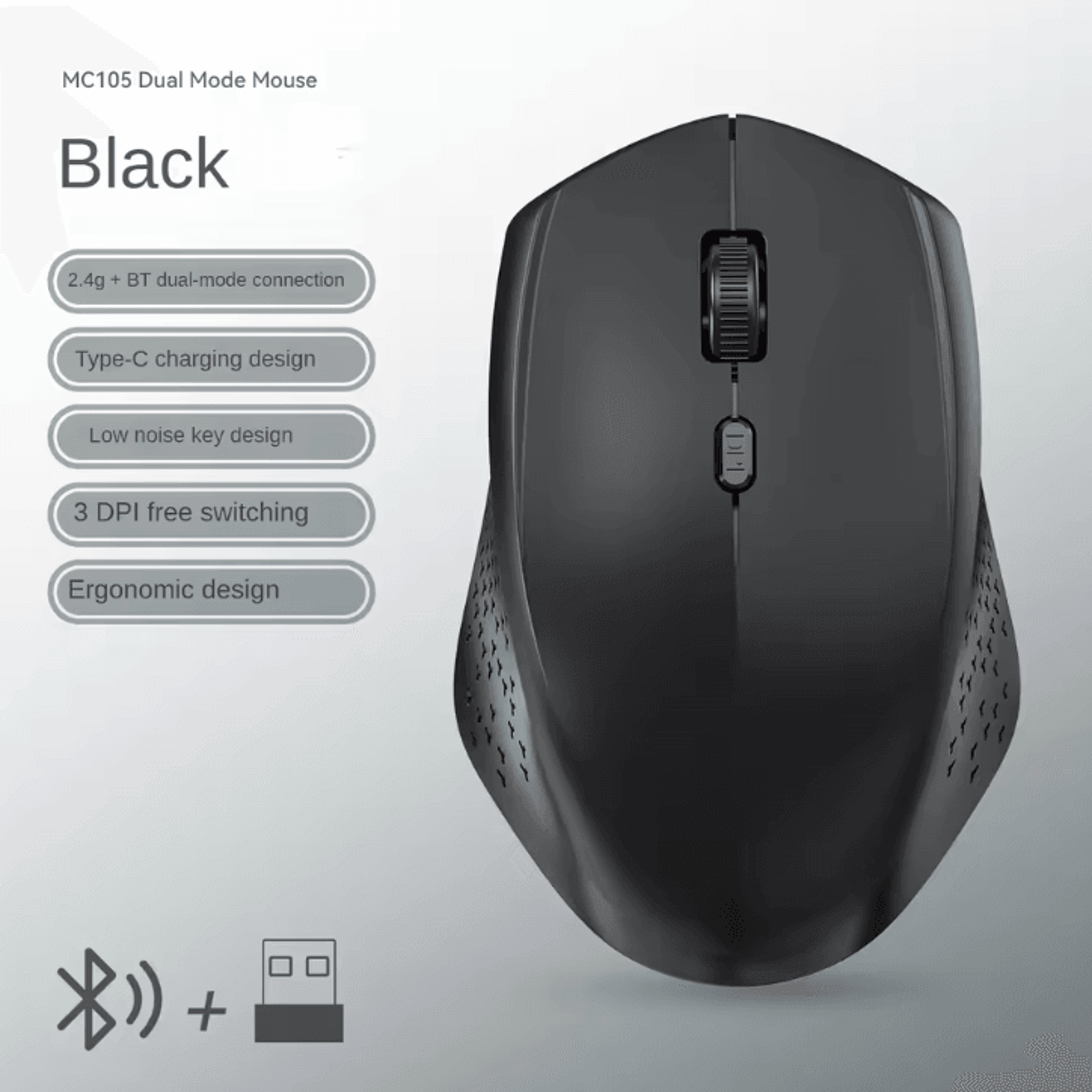 ErgoConnect Pro  1600 DPI Ergonomic Wireless Bluetooth Mouse Rechargeable DualMode For Laptop  MacB 9