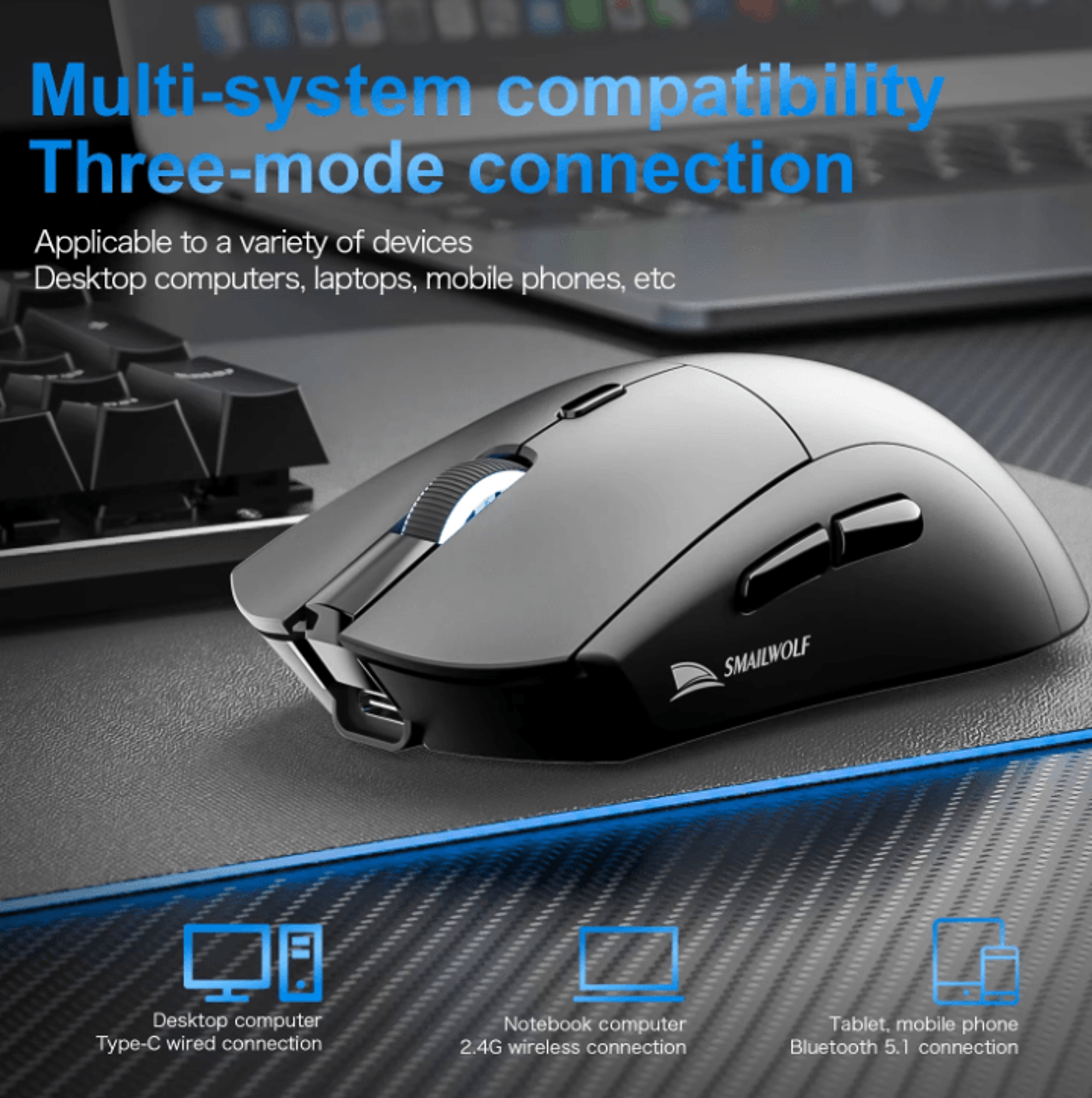 SMAILWOLF RS7  Bluetooth Wireless Gaming Mouse PAW3311 20000 DPI Macro Driver For PC  Laptop 3