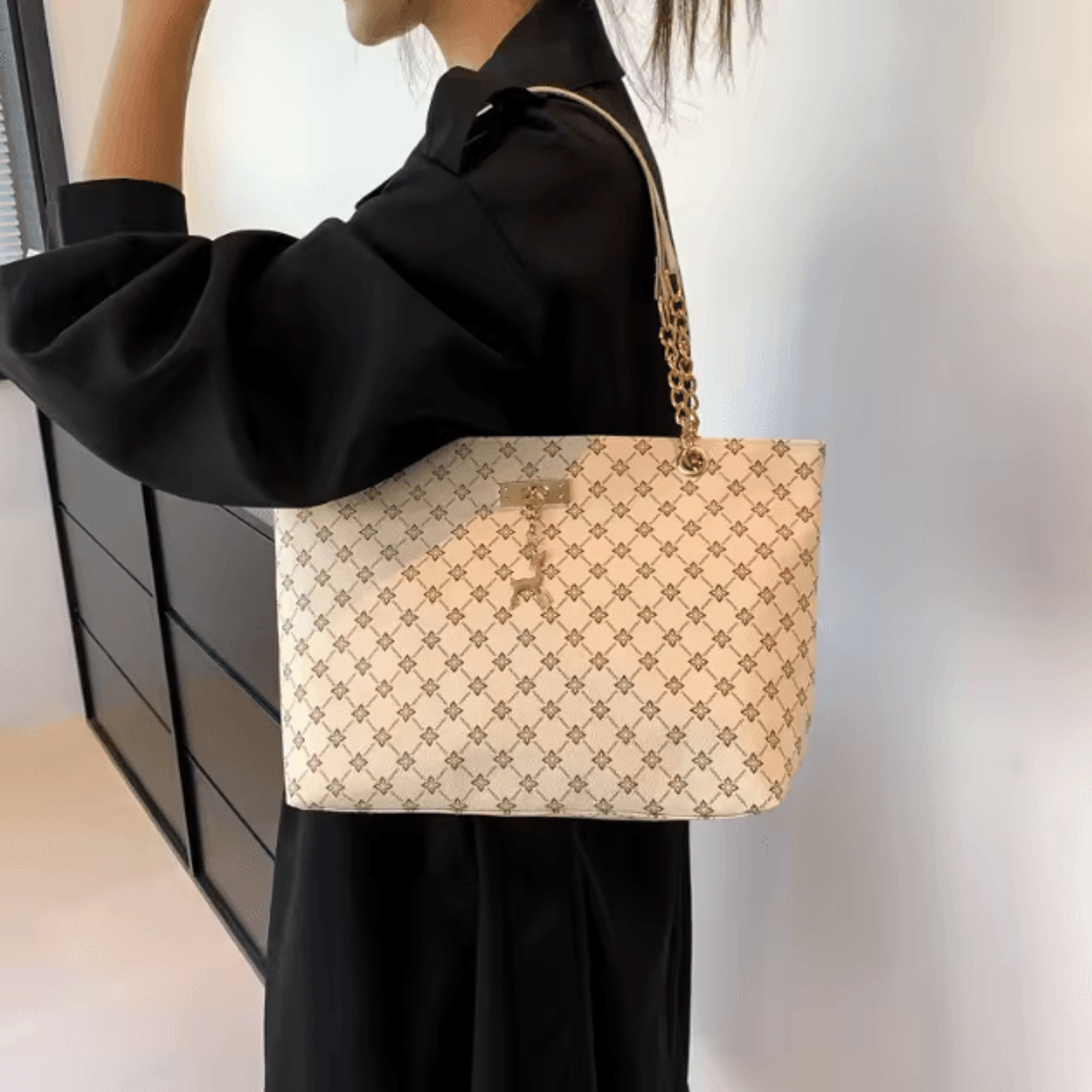 Soft Leather Large Capacity Womens Tote Bag With Hanging Accessory 2