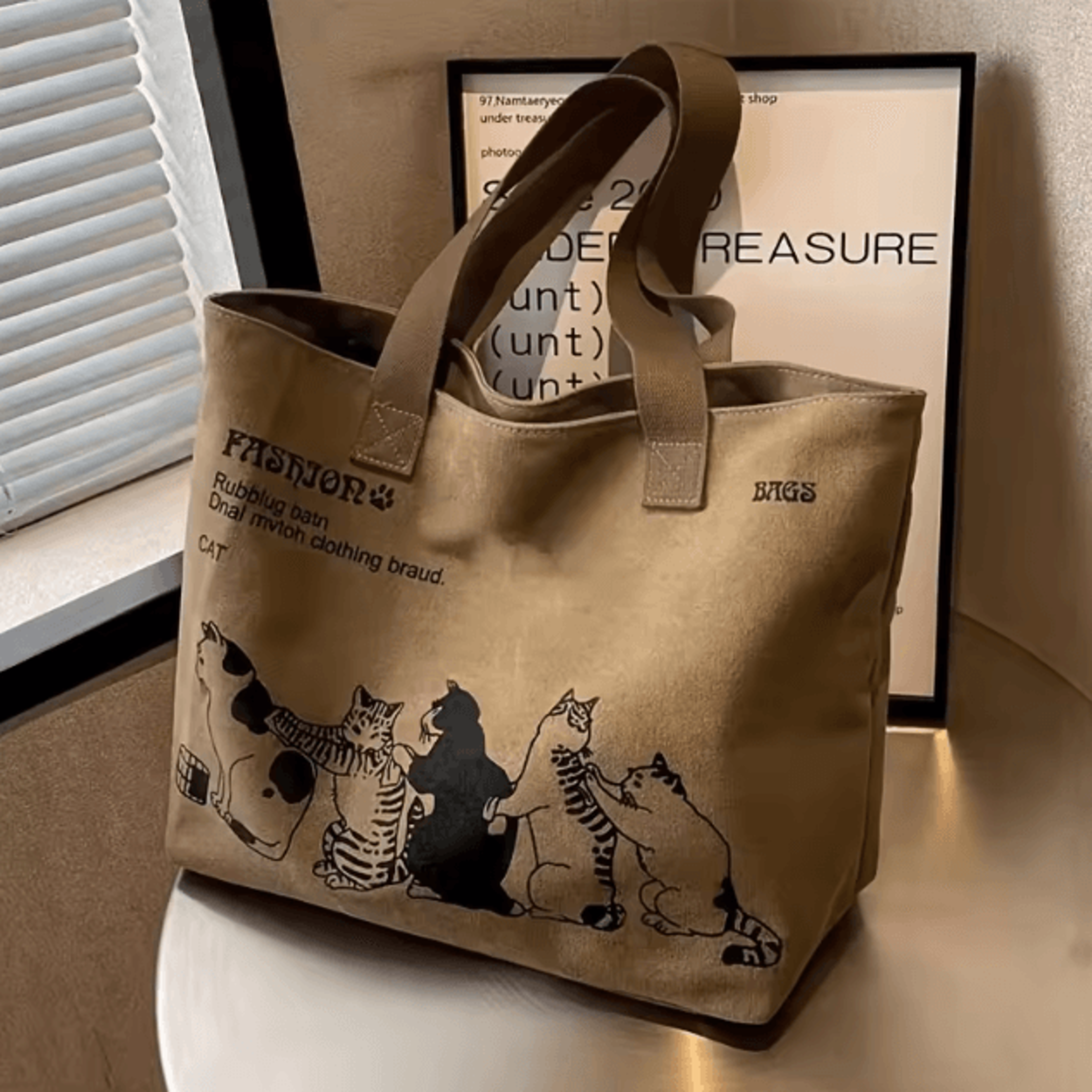 Womens Canvas Tote Bag Spacious Durable Shoulder Handbag With Zipper Closure 0