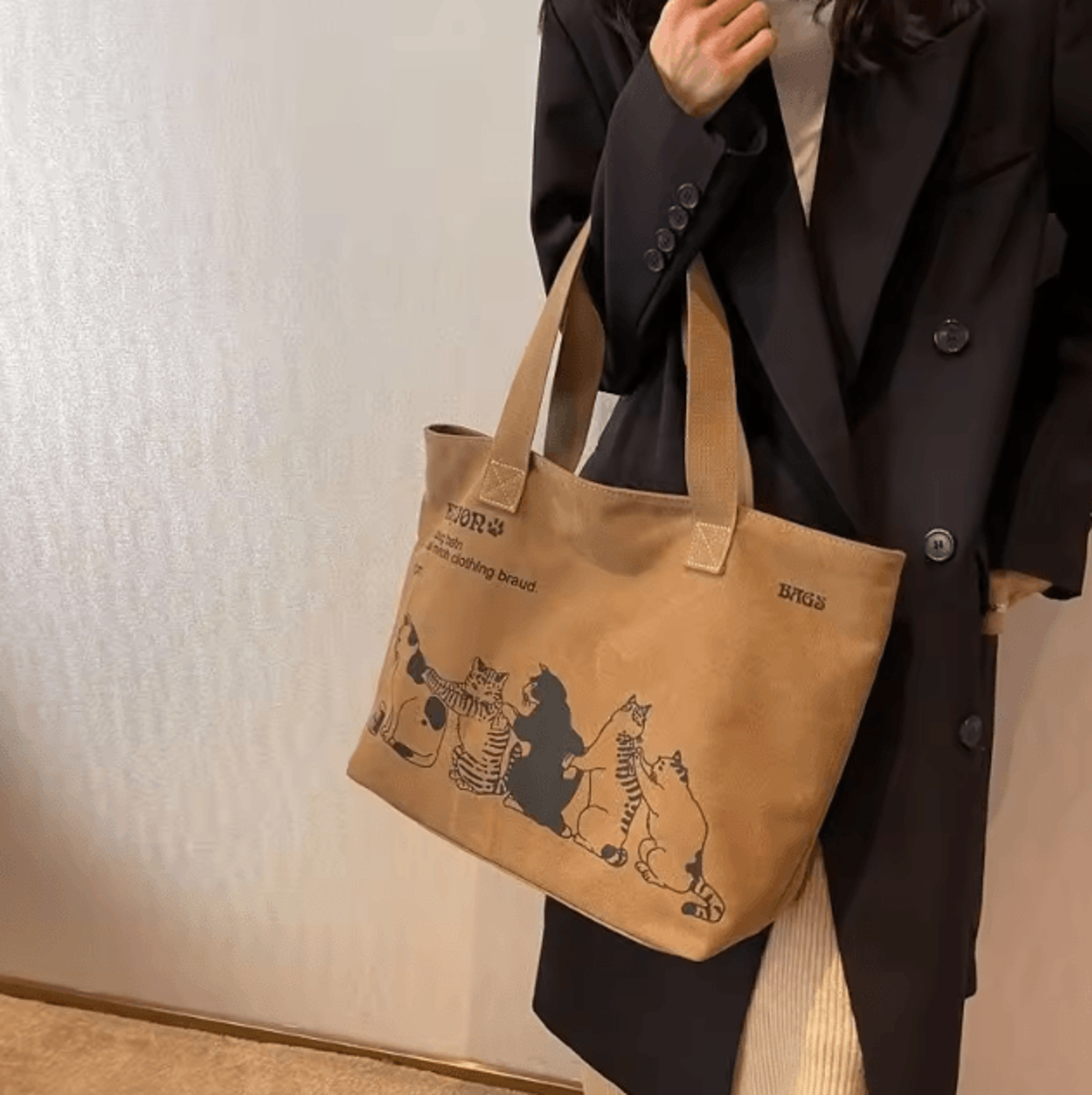 Womens Canvas Tote Bag Spacious Durable Shoulder Handbag With Zipper Closure 3