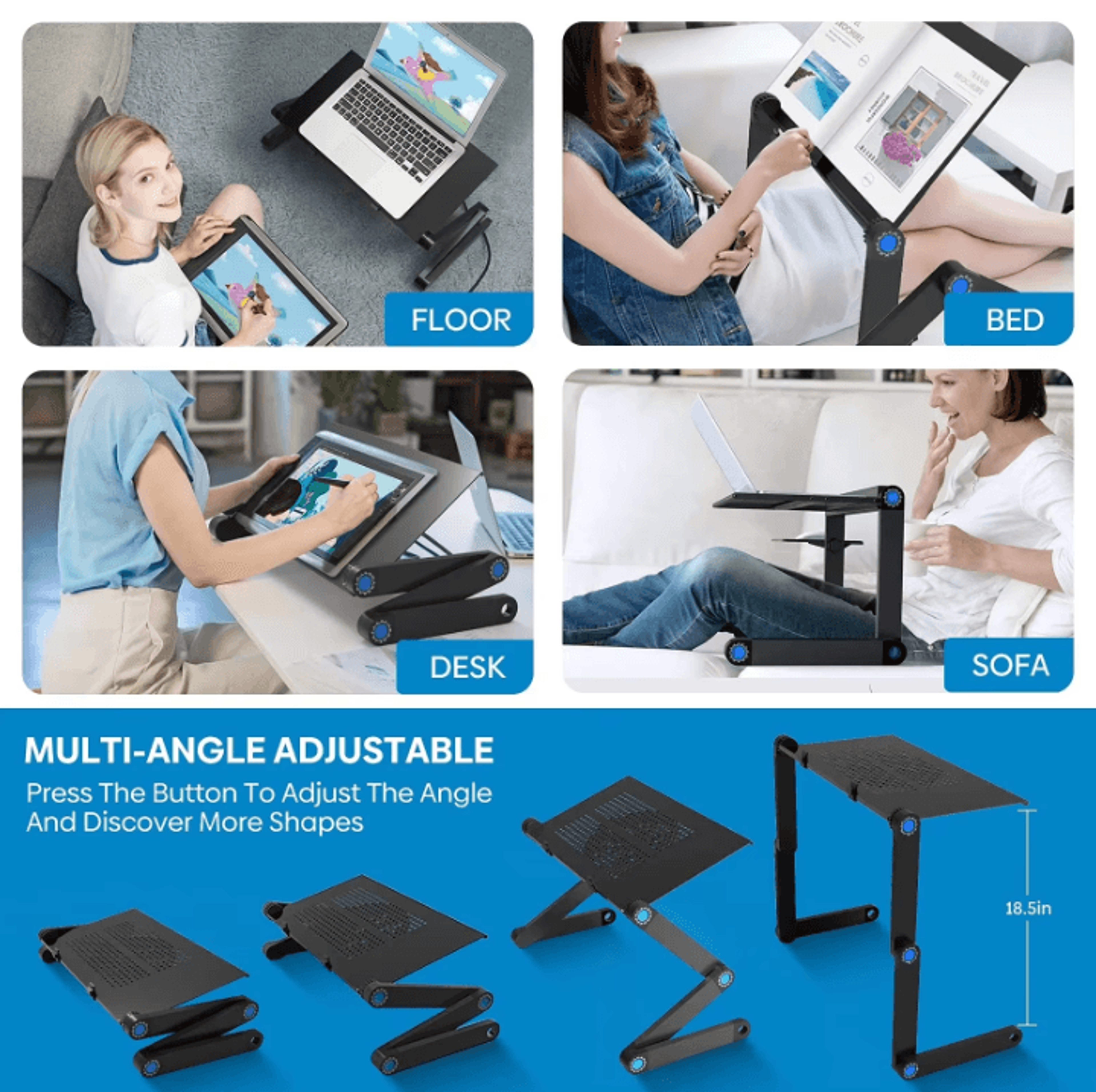 Adjustable Laptop Table Stand Portable Lap Desk With Mouse Pad And Cooling Holder 4
