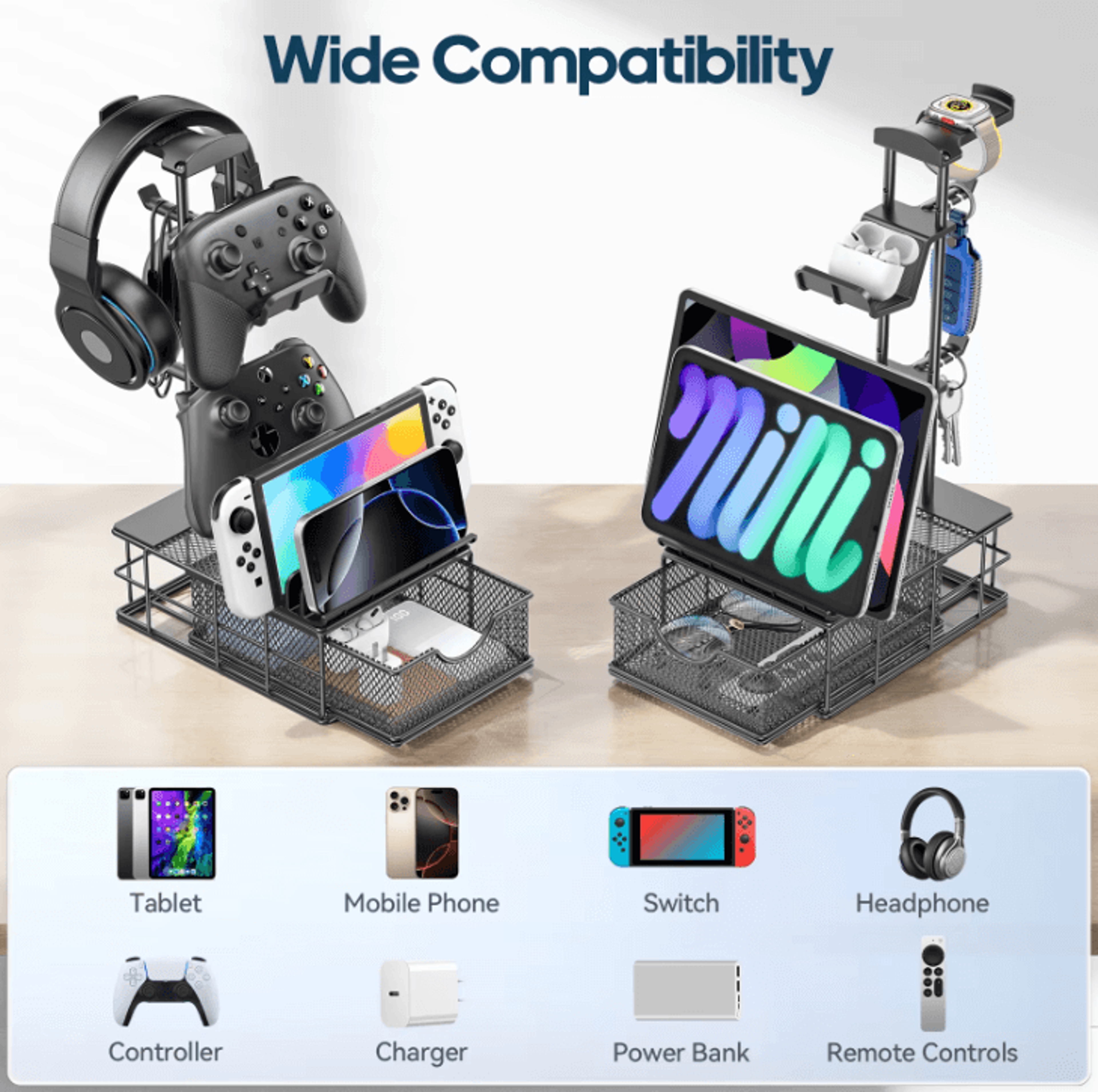 Headphone Stand With Drawer Headset And Controller Holder For Desk 4