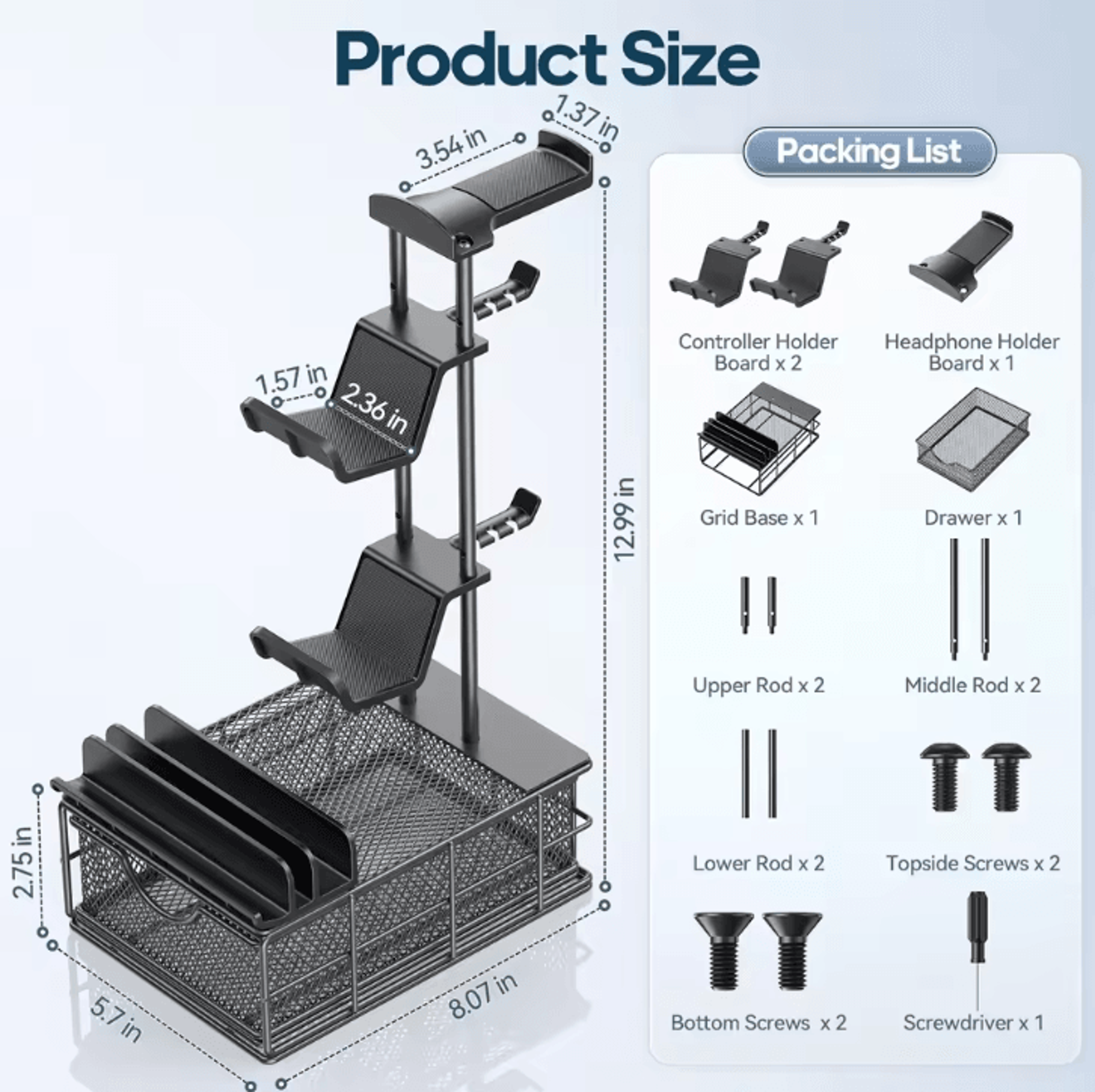 Headphone Stand With Drawer Headset And Controller Holder For Desk 5