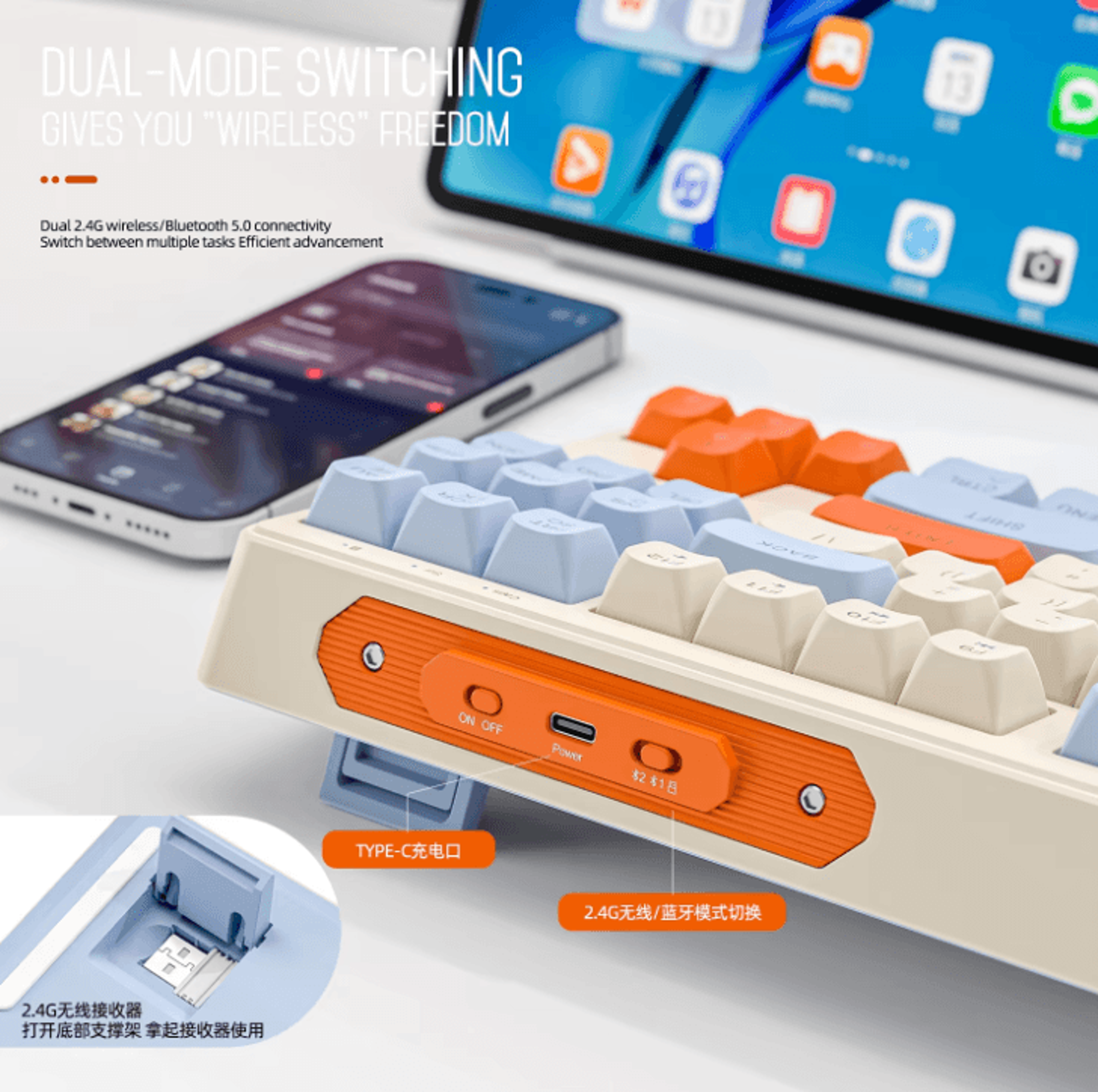 M87 Wireless Dual Mode Bluetooth Keyboard With Rainbow Light RGB And PBT Keycaps 3