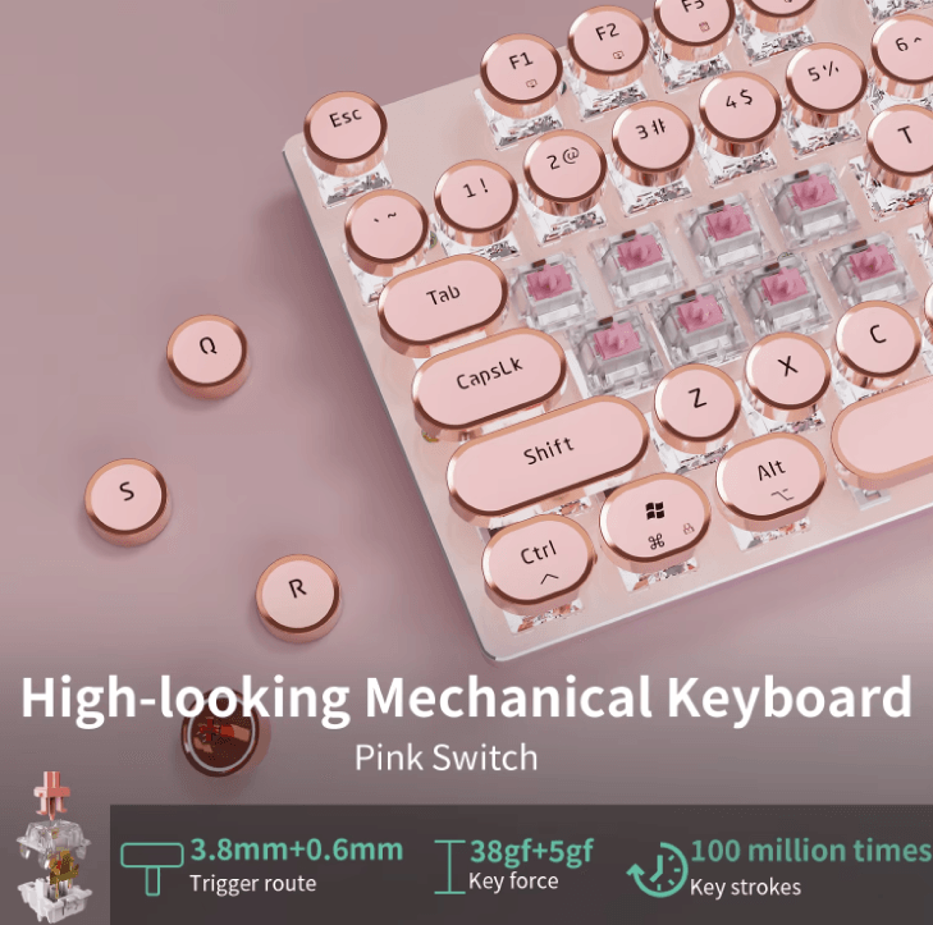 EWEADN V20 Punk Typewriter Mechanical Gaming Keyboard With Round Keycaps And Backlight 5