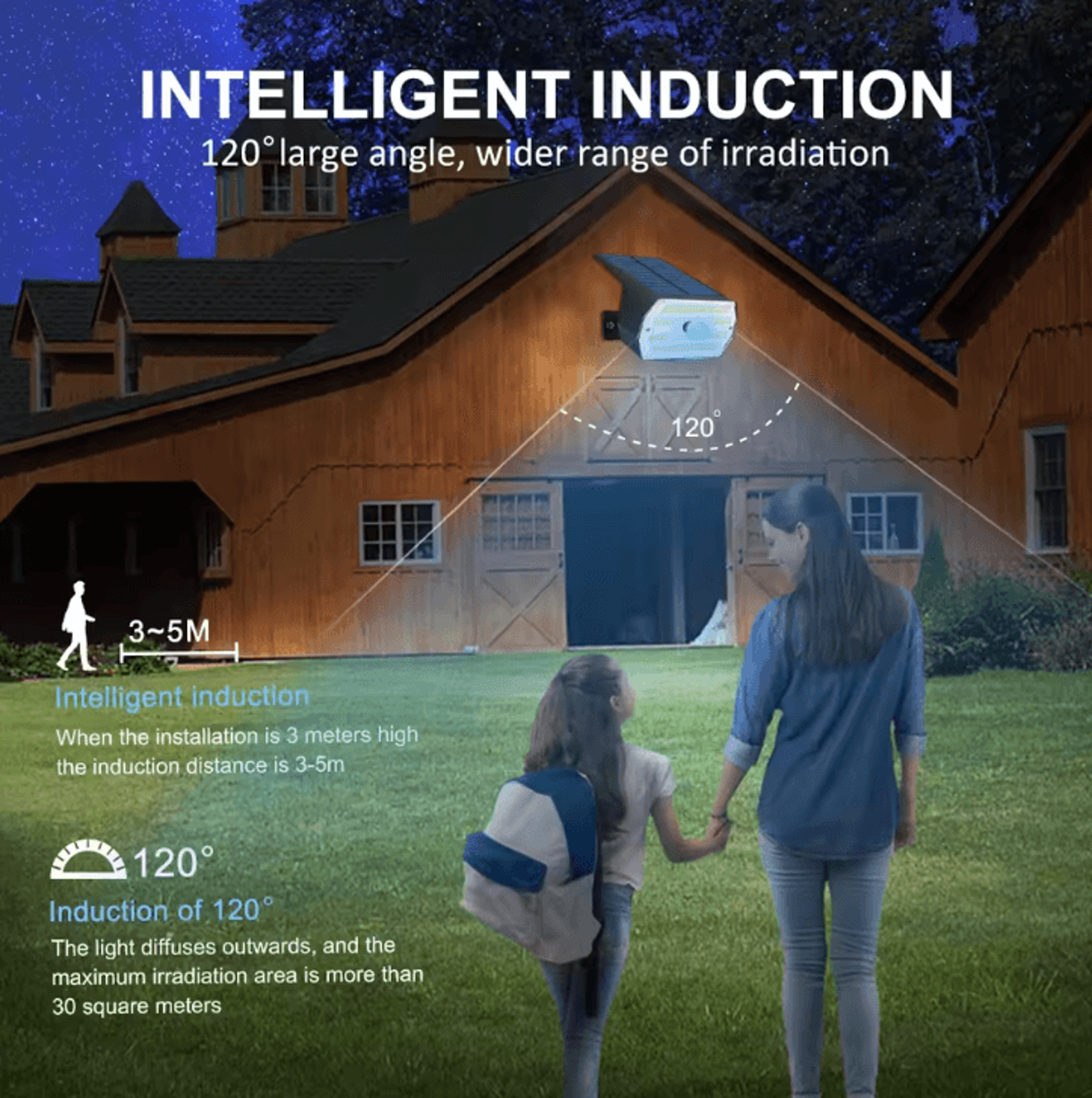 Solar 60 LED Motion Sensor Outdoor Security Spotlight  3Mode Waterproof Garden Light 5
