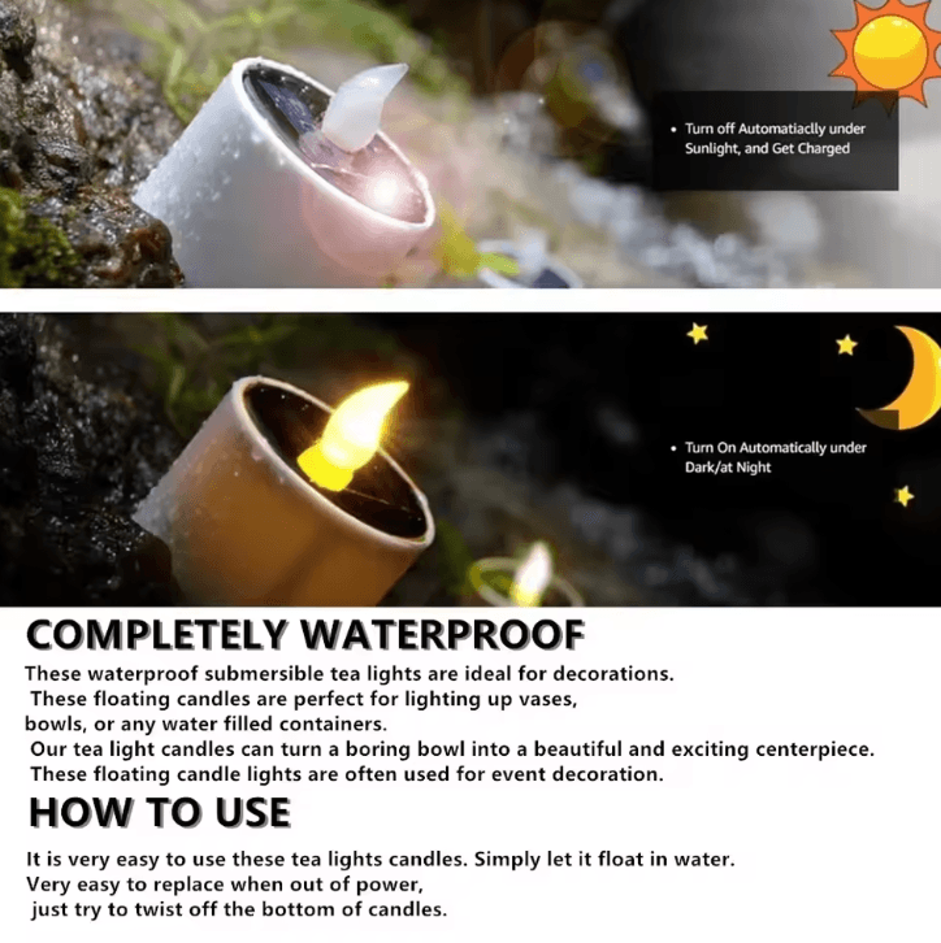 Solar LED Tea Light Candle Set  6 Pack Waterproof DusktoDawn Outdoor Lighting 3