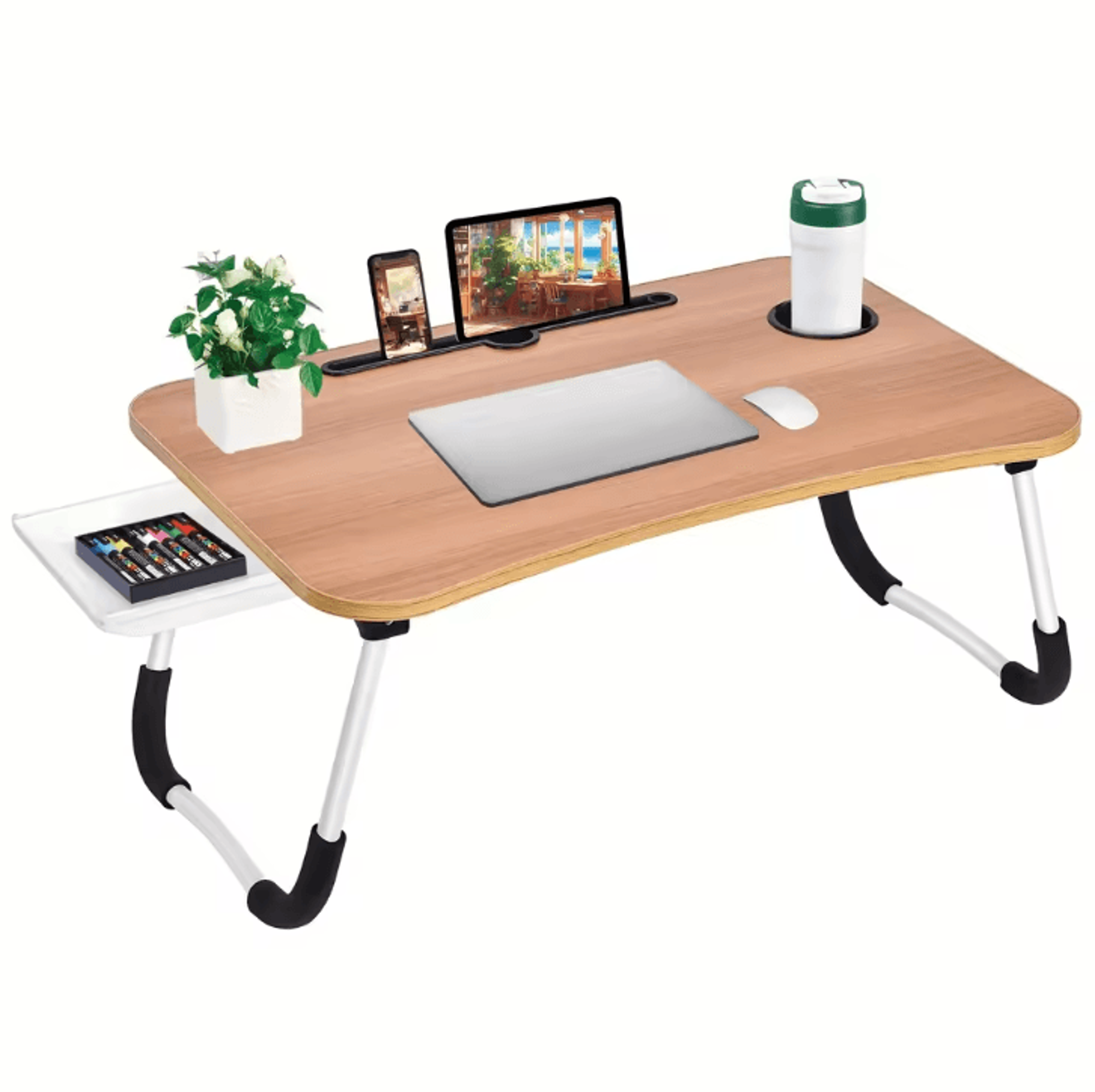 ExtraLarge Portable Laptop Bed Desk  MultiFunctional Foldable Tray Stand With Cup Holder And Drawer 0