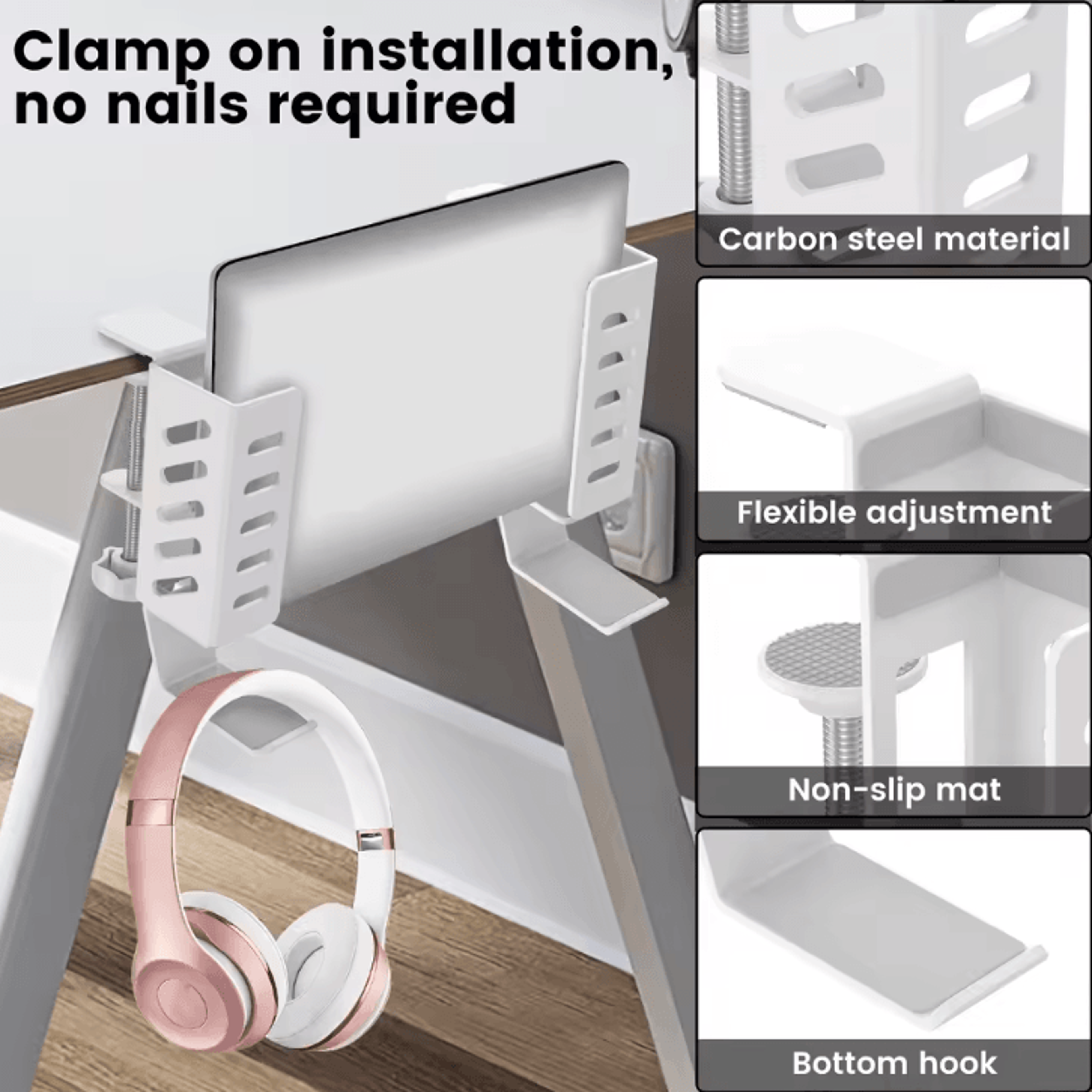 2Pcs Adjustable Hanging Laptop Holder Clamp On Desk SpaceSaving Mount For Home And Office 2