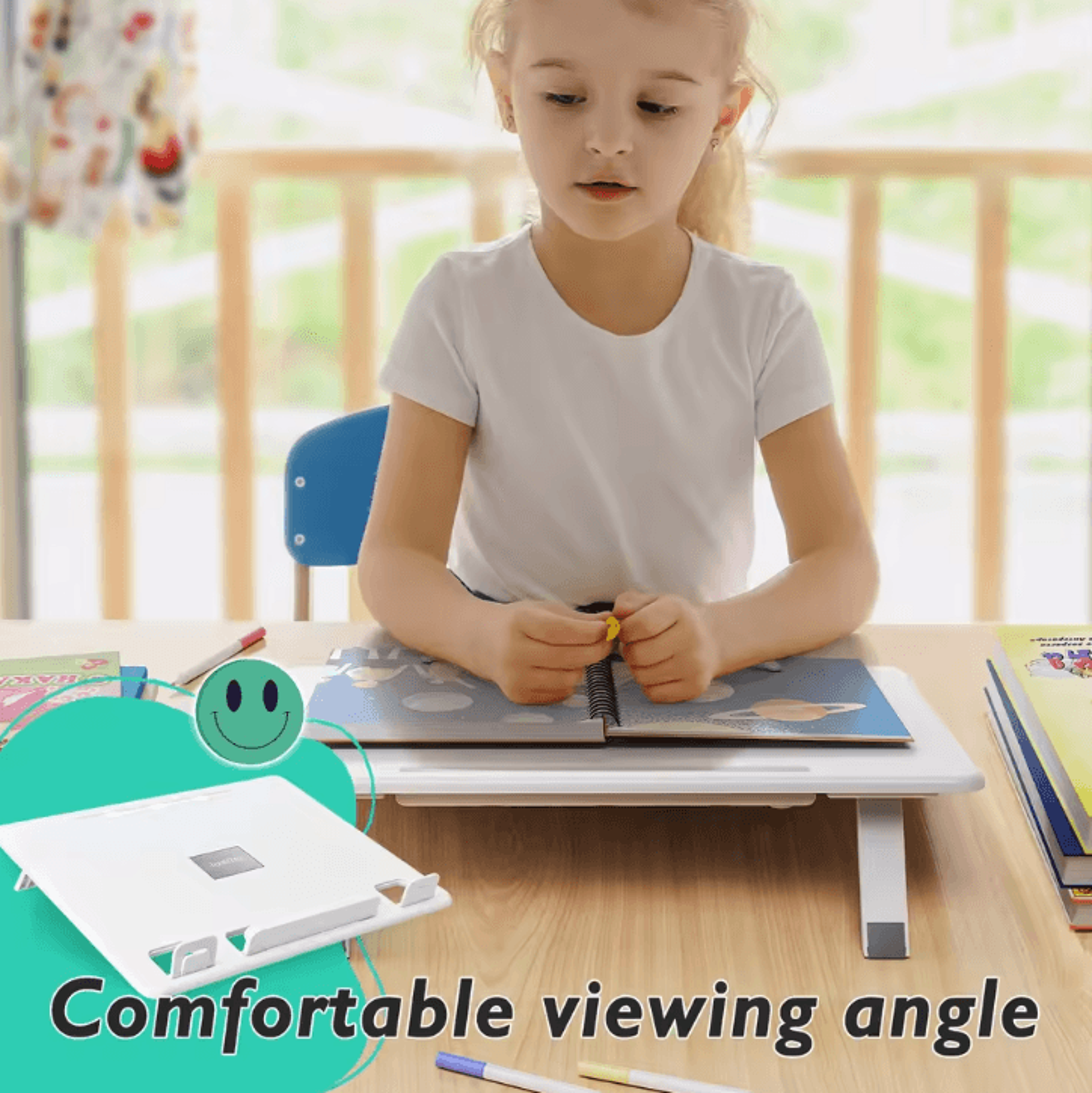 Eary Book And Laptop Holder Stand With Stable Base And Elastic Page Clips 2