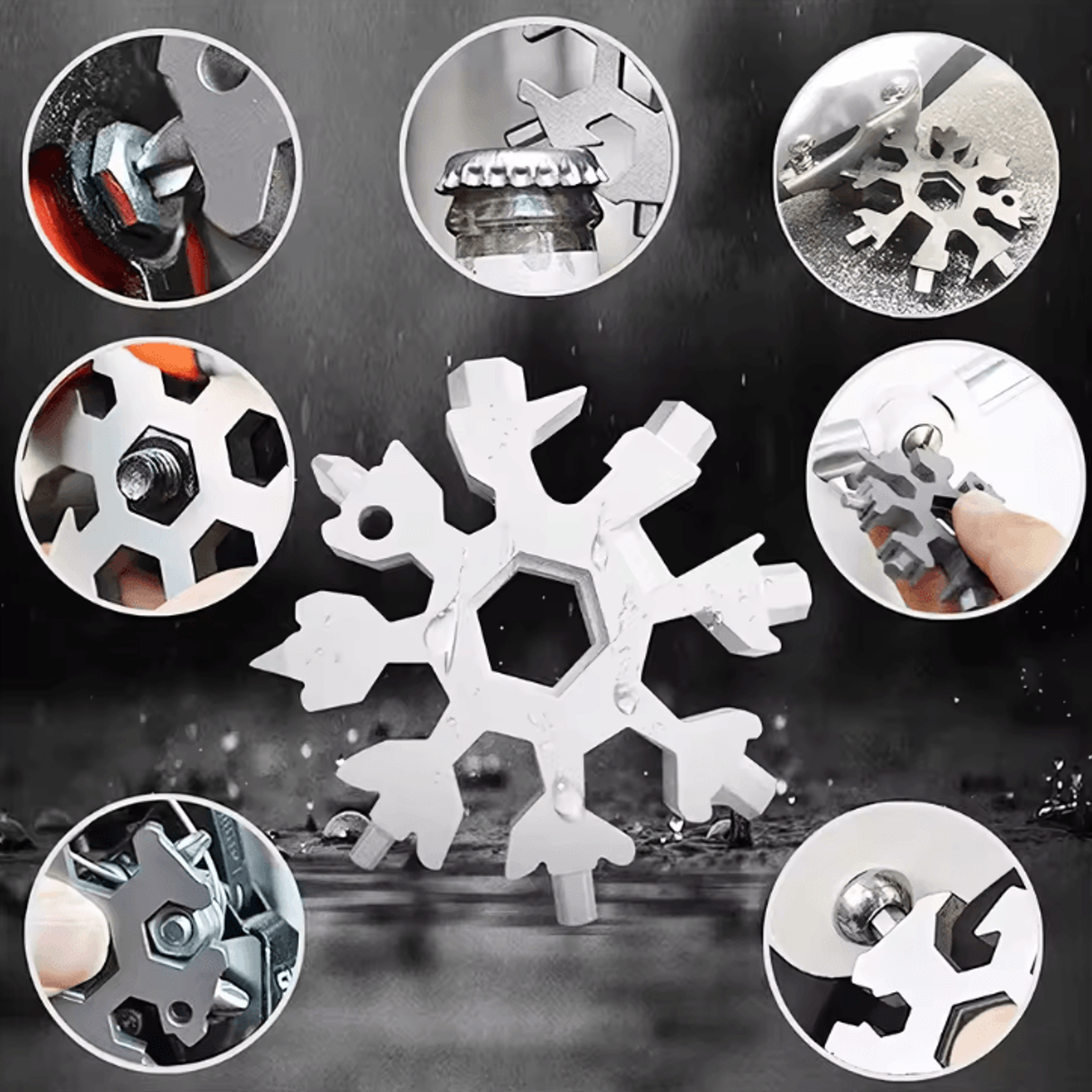 Multifunction Snowflake Tool  Stainless Steel Bottle Opener With Screwdriver  Wrench For Camping  E 1