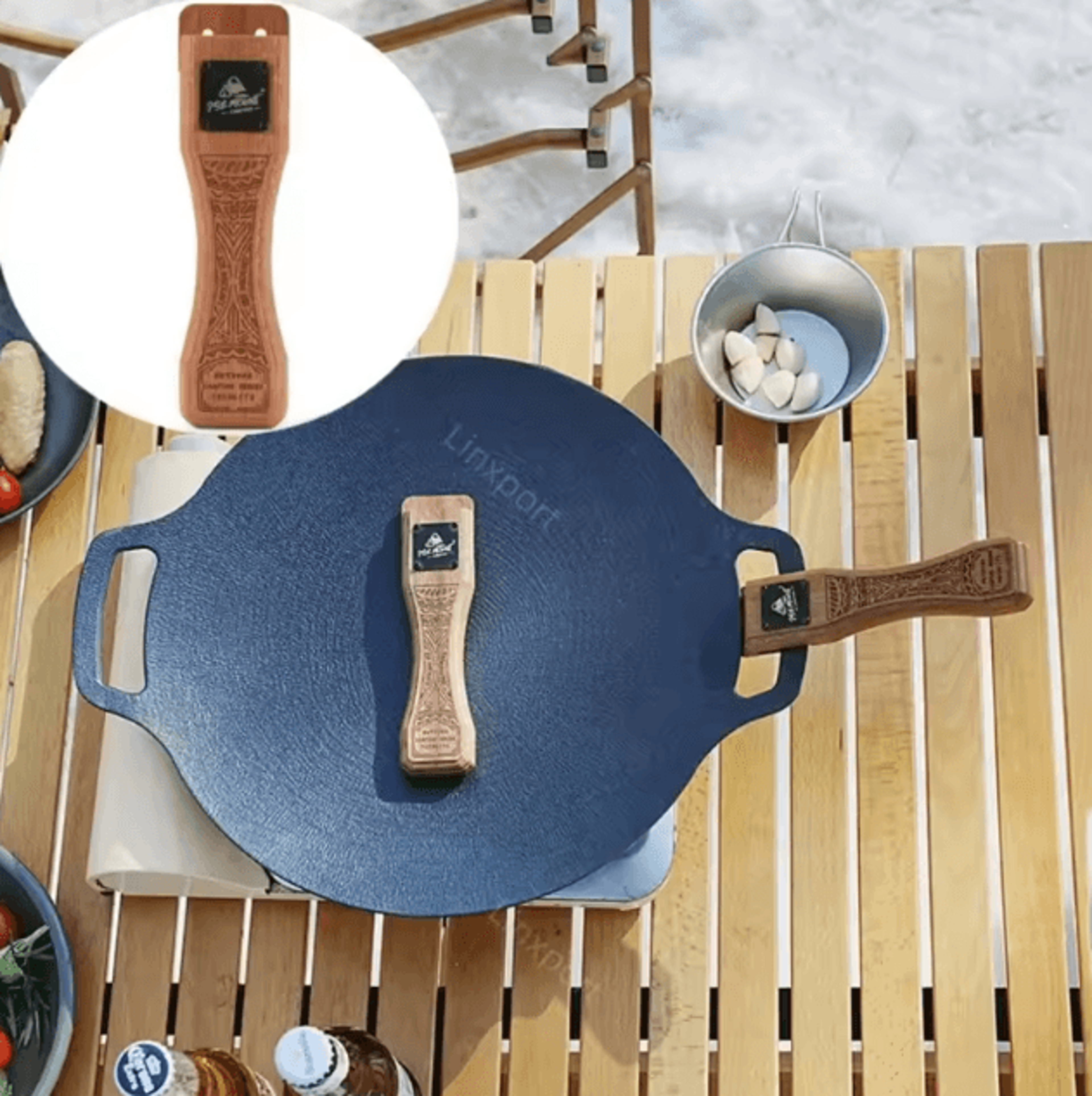 Adjustable Outdoor Grill Pan Handle  HeatResistant Solid Wood Grip For Camping  BBQ 0