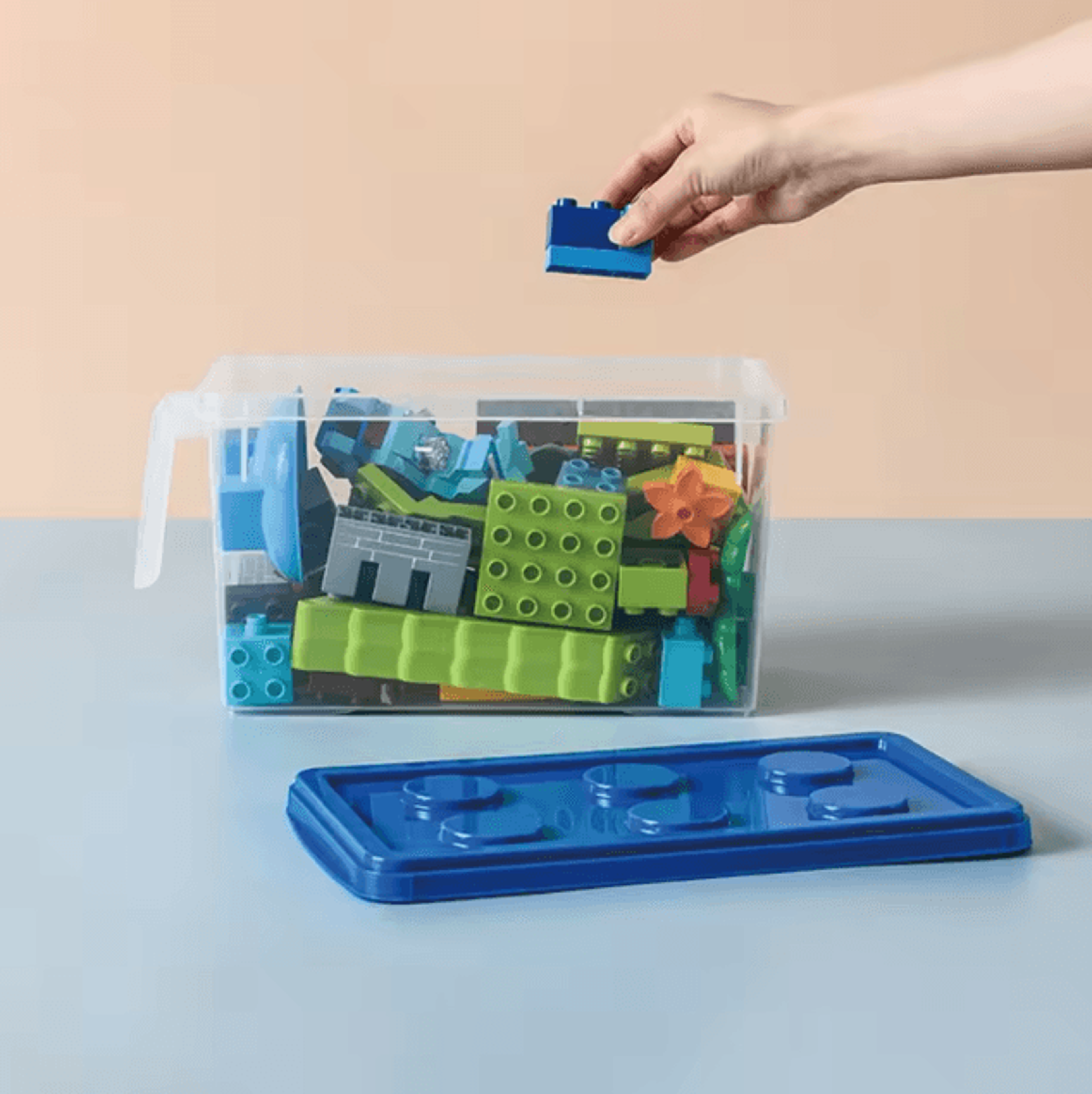 Kids Building Block Storage Box With Handle Stackable Toy Organizer Container Dustproof Block Stora 5