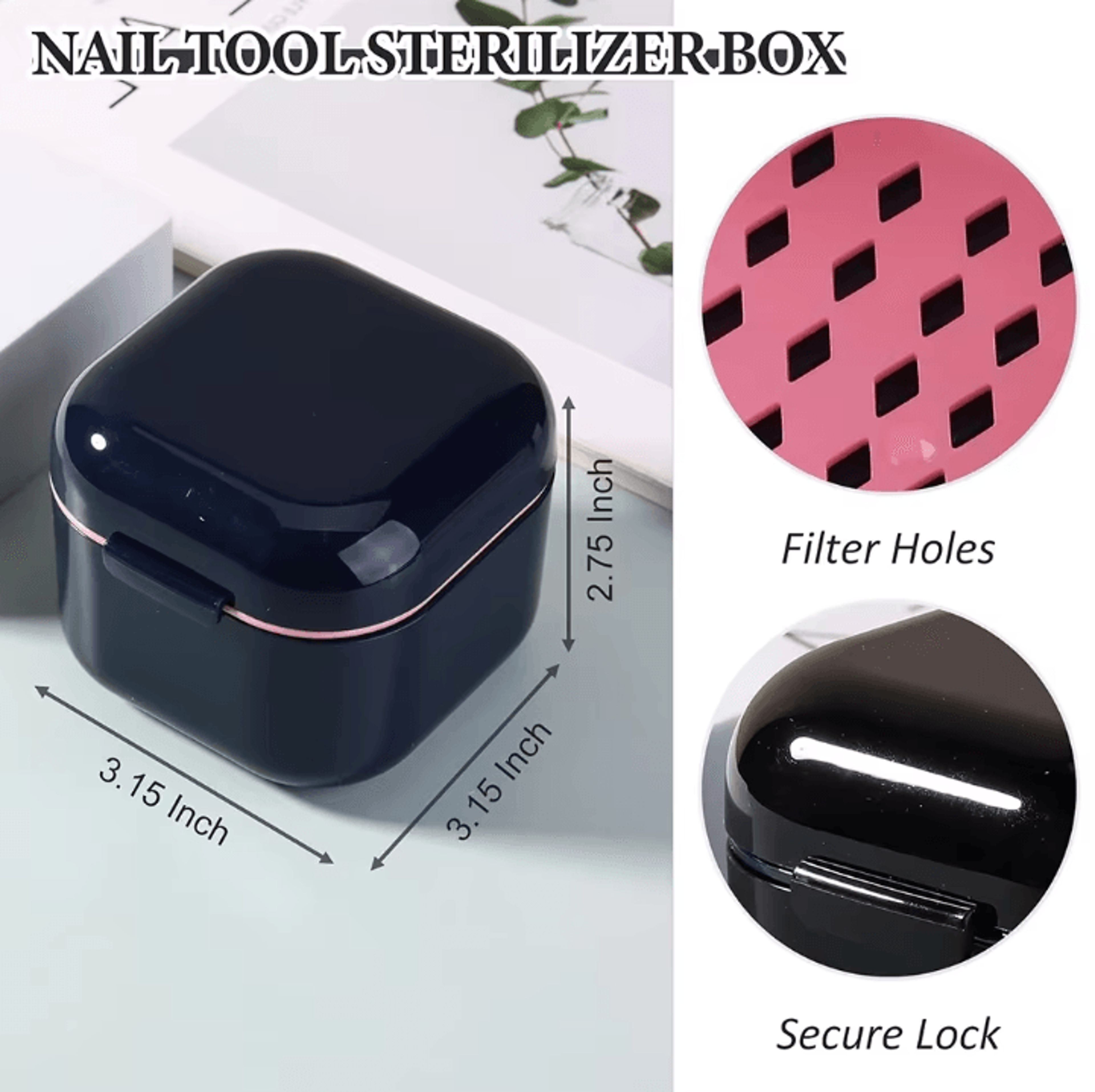 Portable Nail Tool Sterilizer Box With Soaking Tray  Manicure Drill Bit Cleaning Container 4