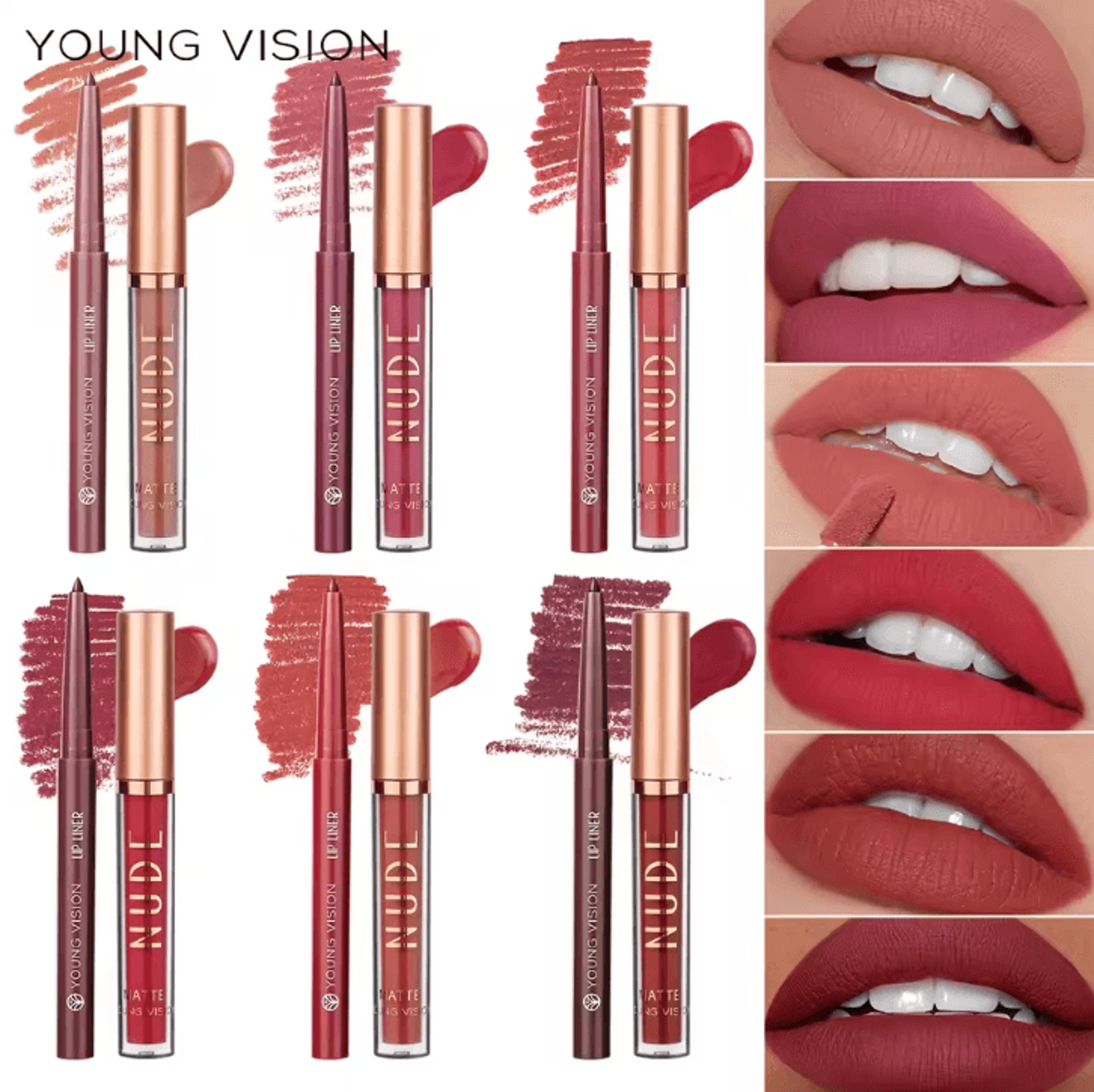 Young Vision 2Color Matte Rotatable Lip Liner Set  Waterproof LongLasting Lip Contour Pencil 5