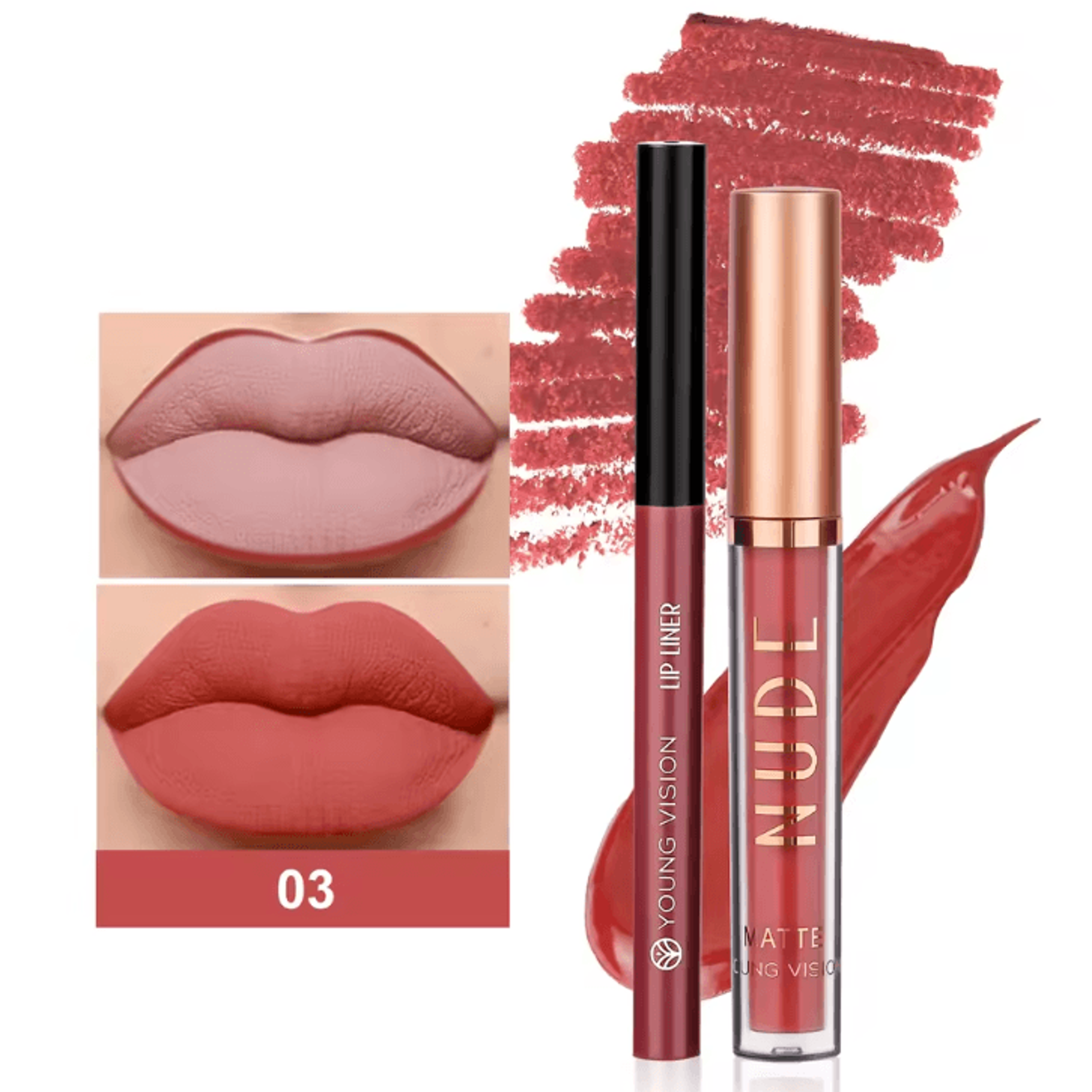 Young Vision 2Color Matte Rotatable Lip Liner Set  Waterproof LongLasting Lip Contour Pencil 8