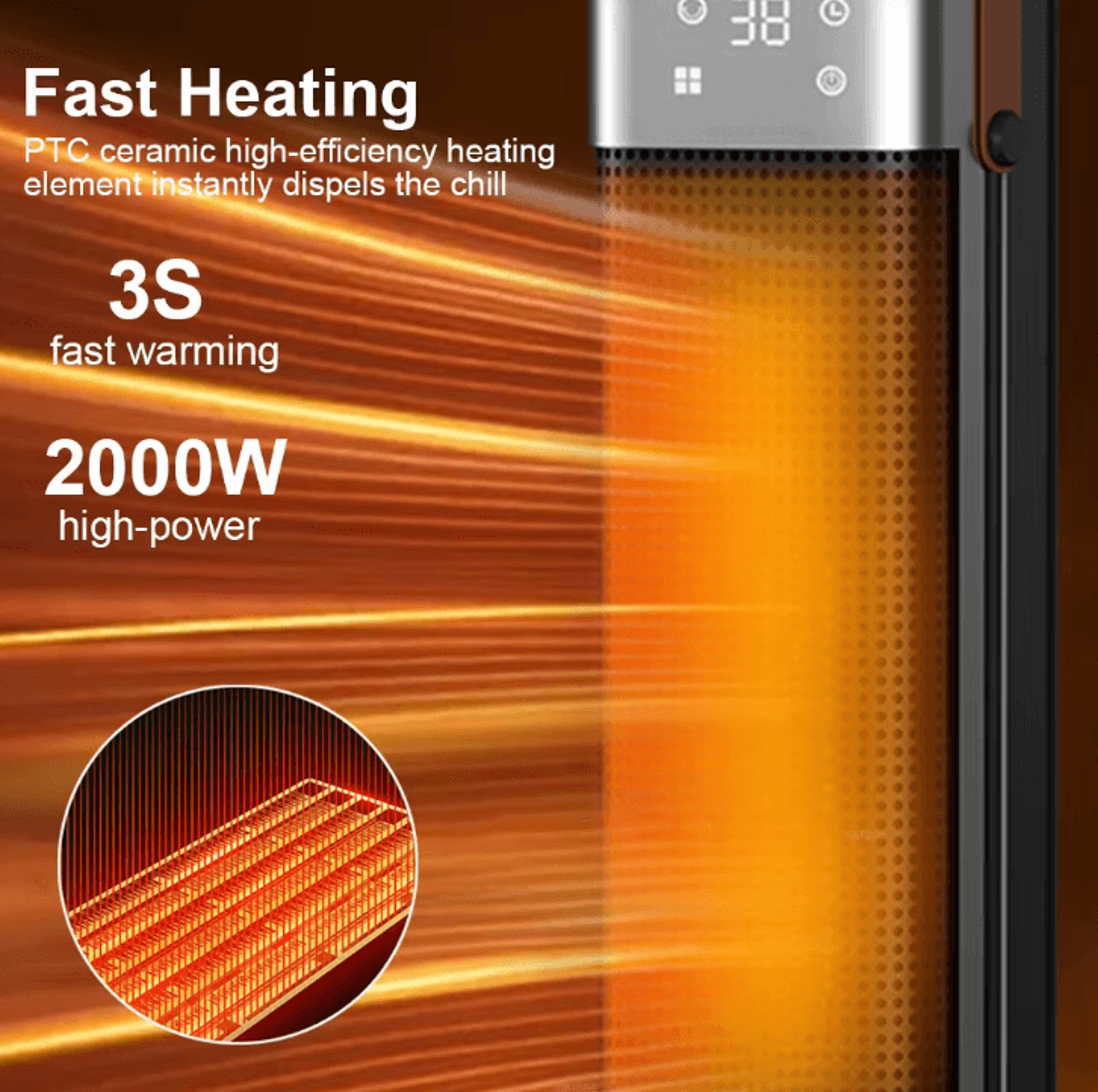 2000W Intelligent Digital Space Heater EU Plug Portable PTC Fan Heater With Remote Control  Timer 1