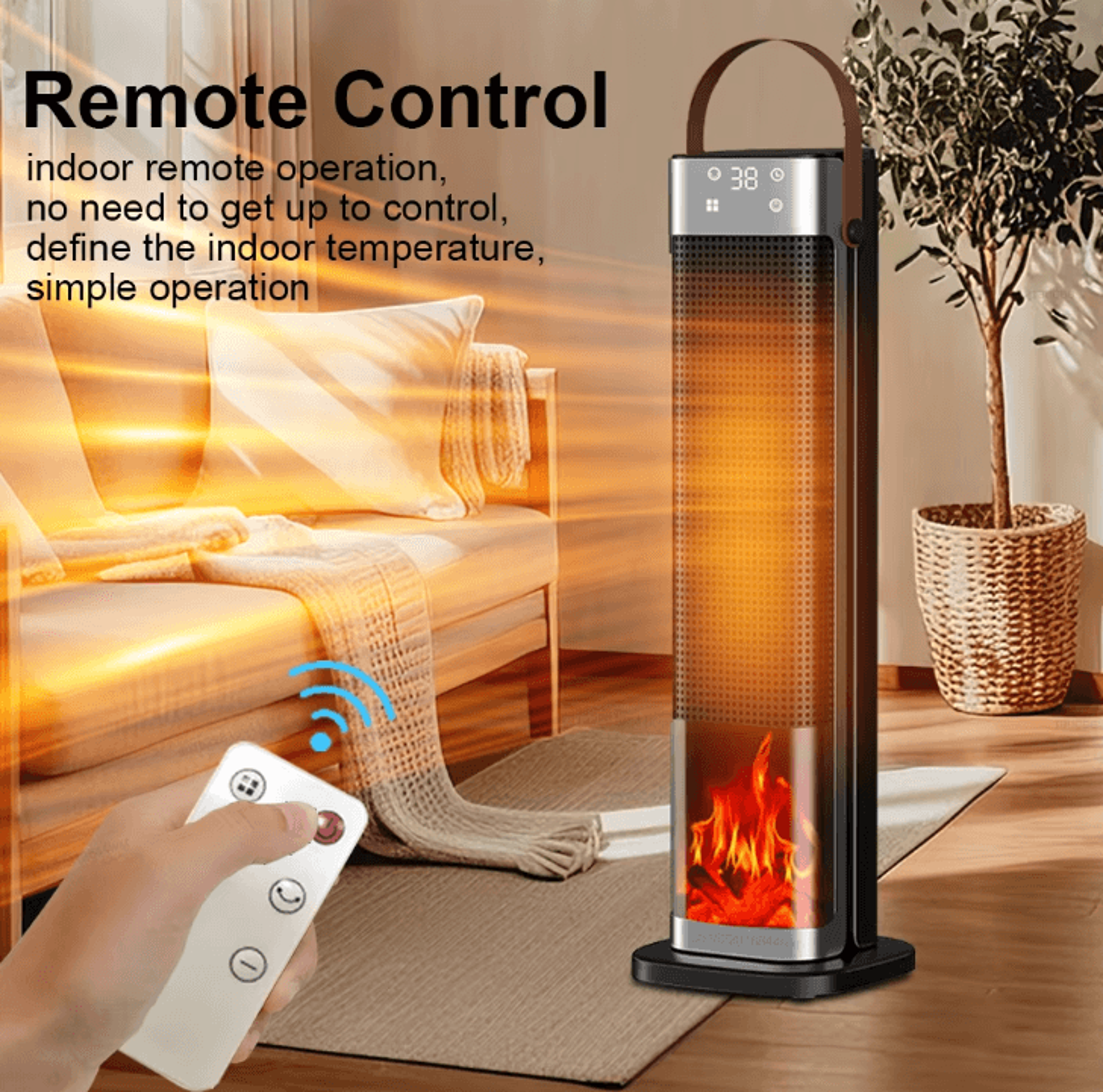 2000W Intelligent Digital Space Heater EU Plug Portable PTC Fan Heater With Remote Control  Timer 2