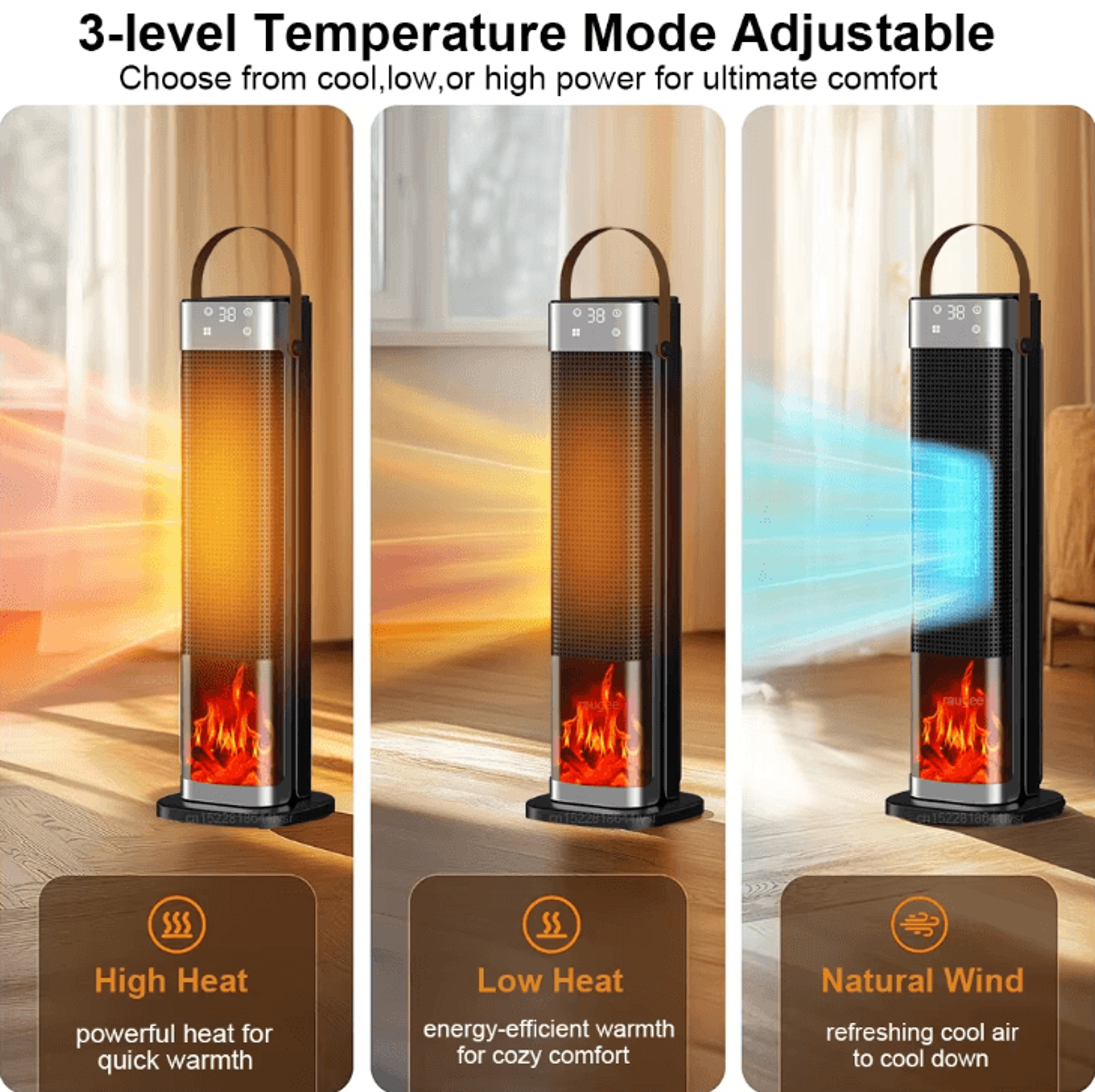 2000W Intelligent Digital Space Heater EU Plug Portable PTC Fan Heater With Remote Control  Timer 3