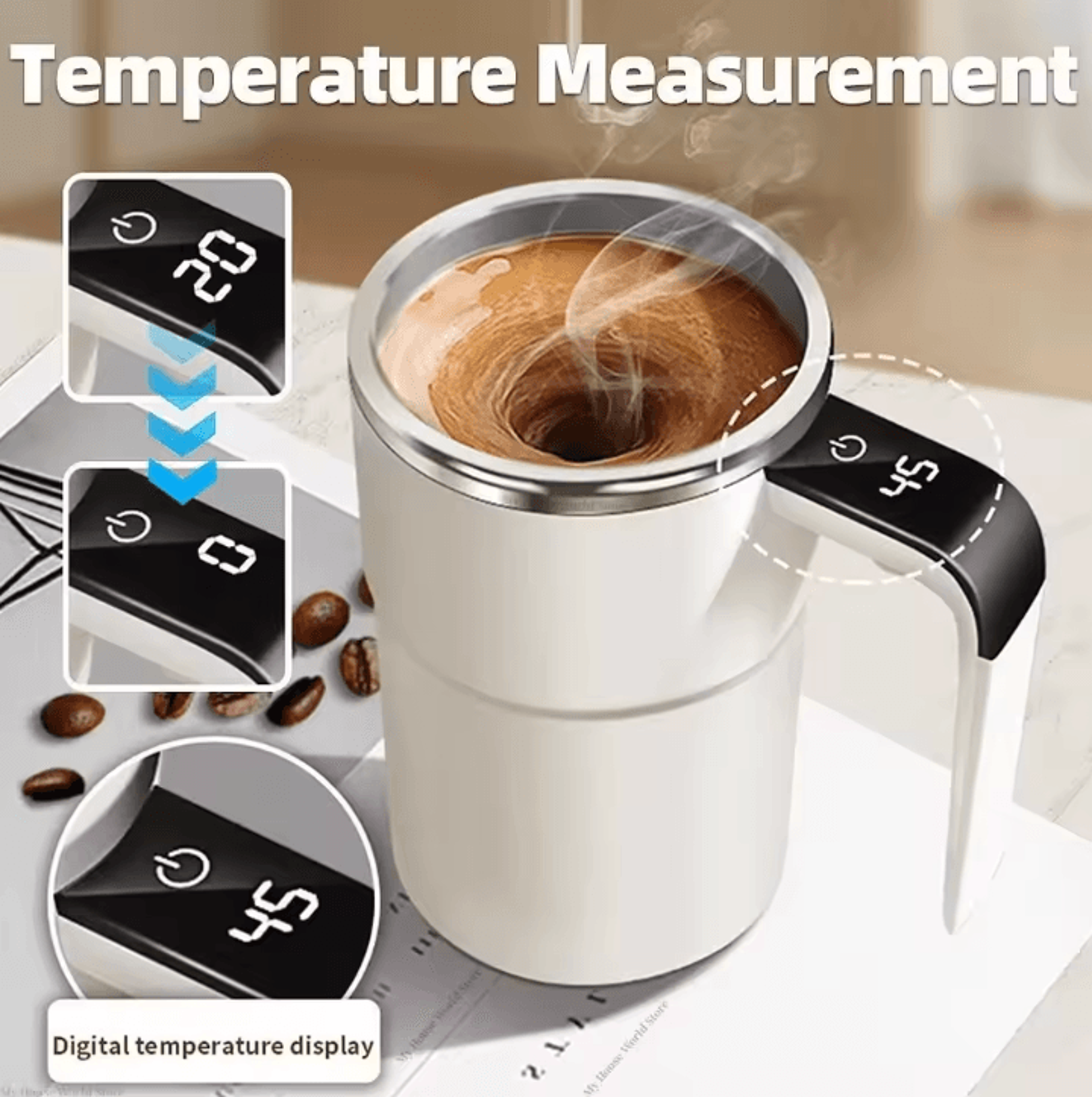 SmartMix SelfStirring Coffee Mug  Electric Mixing Cup With LED Temperature Display 380ML 2