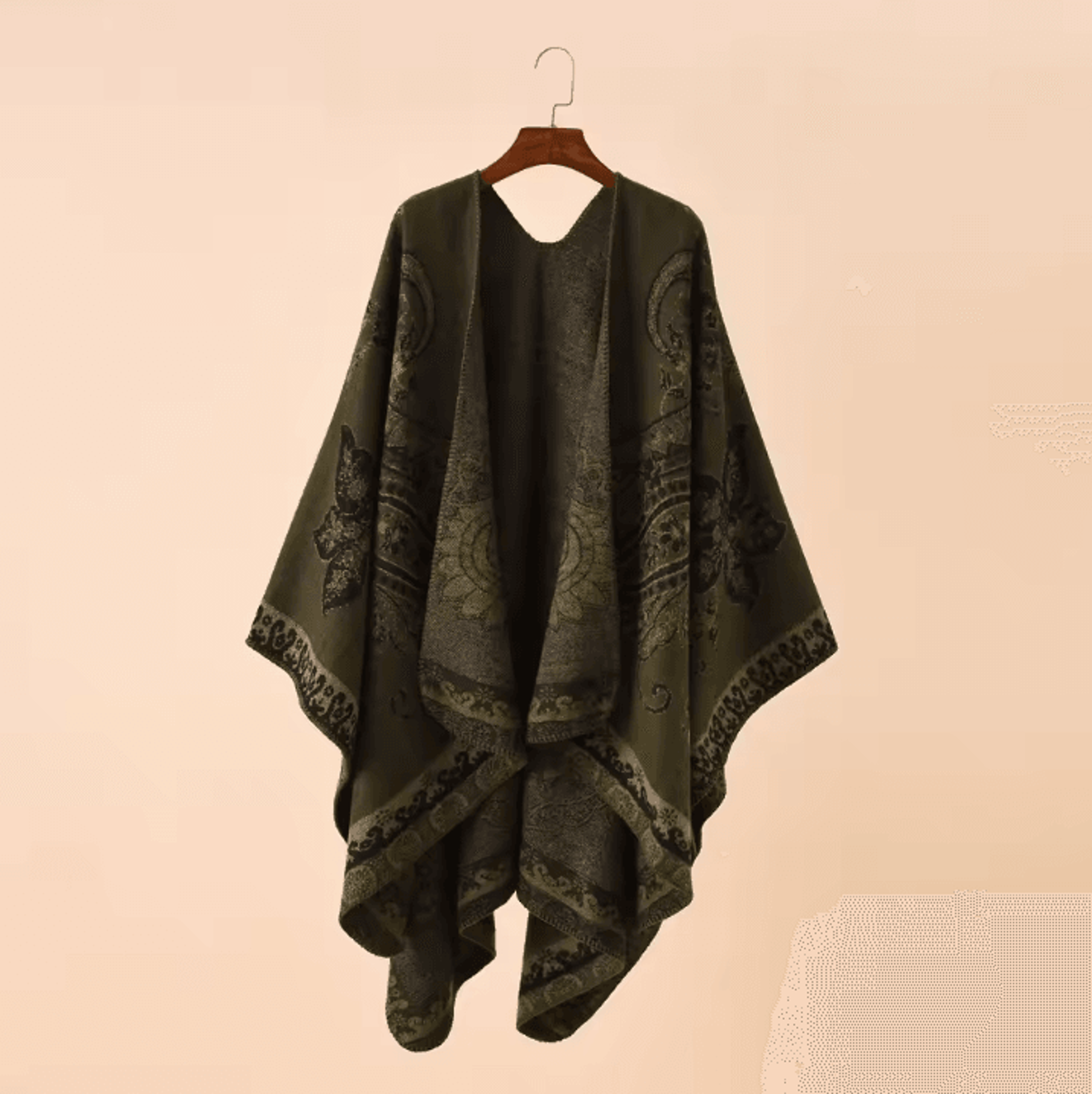 One Size Red Geometric Cashmere Poncho Cape  Warm Womens Shawl Cloak Wrap With Lattice Flower Patte 1