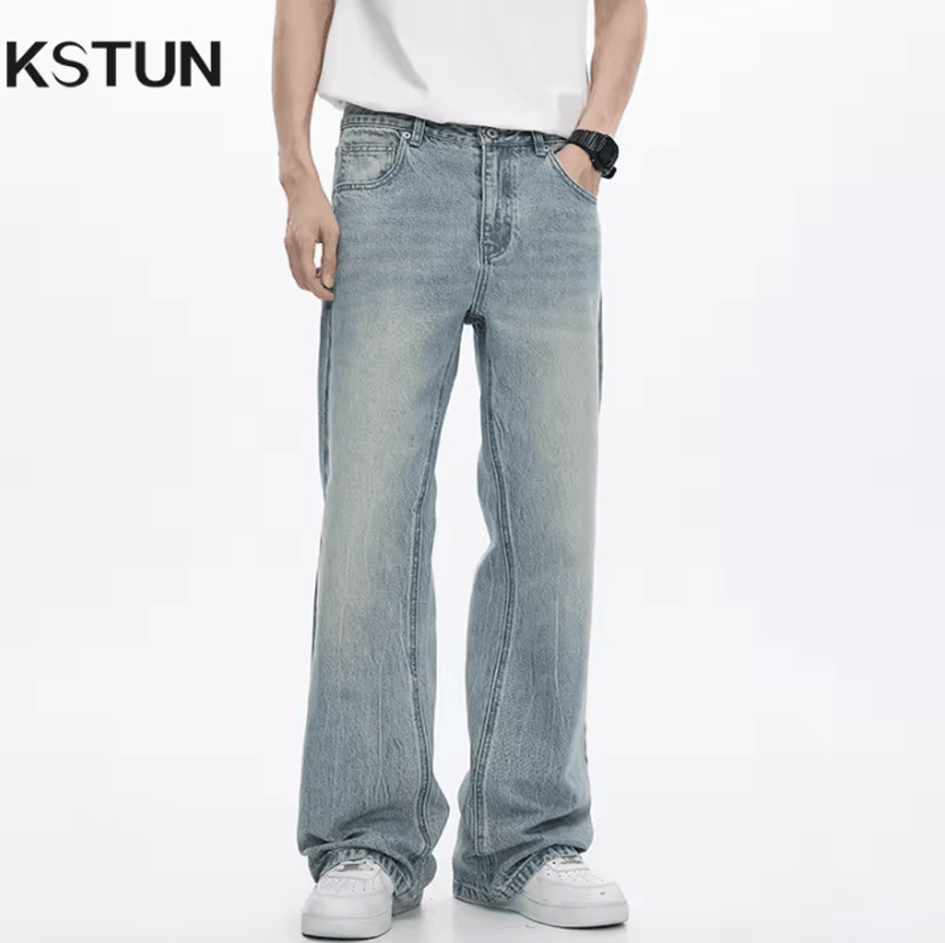 KSTUN Mens Flared Bootcut Jeans  Light Blue Streetwear Flare Denim Pants Loose Fit 0