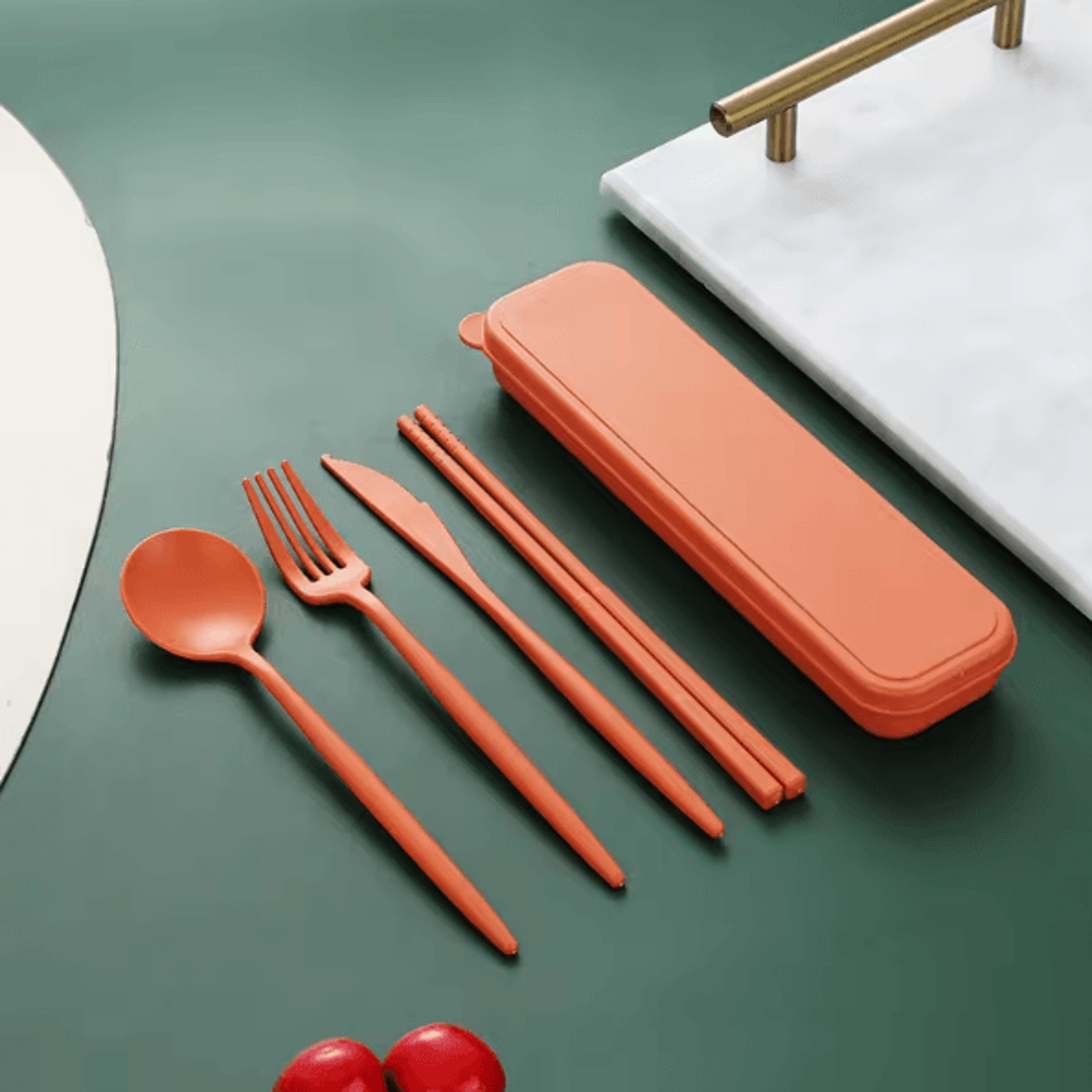 EcoMeal Portable Wheat Straw Cutlery Set  4Piece Reusable Travel Tableware Set 5