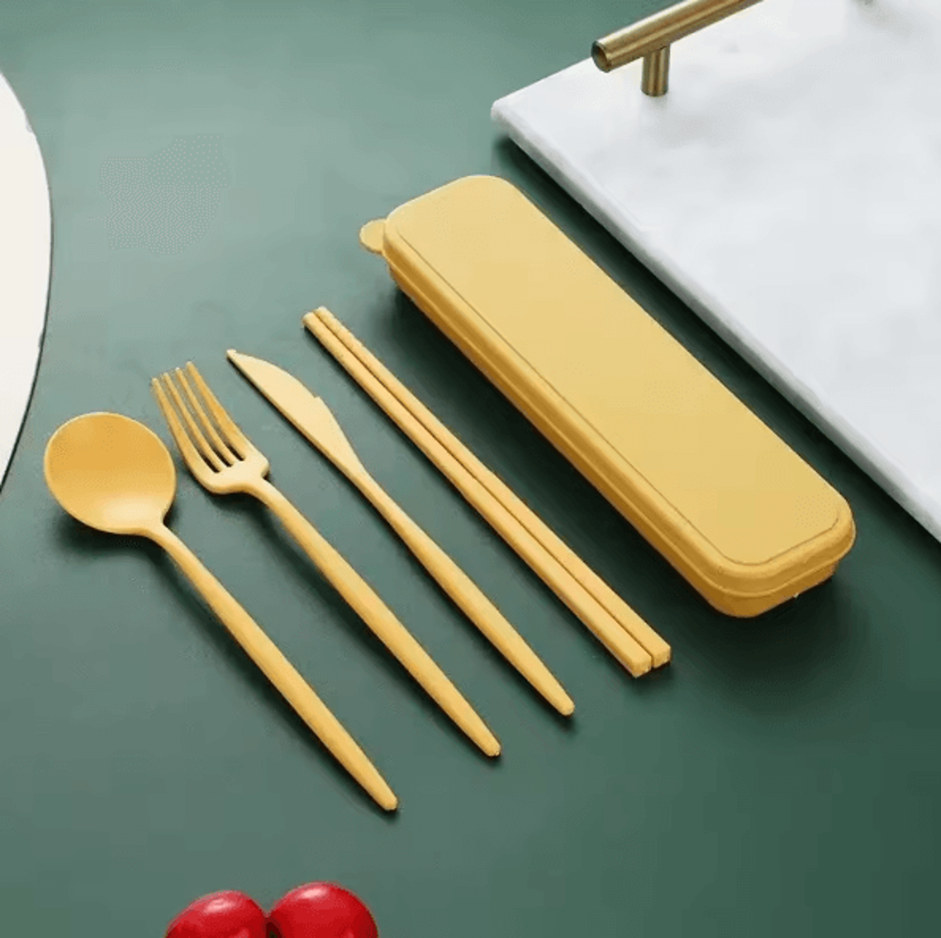 EcoMeal Portable Wheat Straw Cutlery Set  4Piece Reusable Travel Tableware Set 7