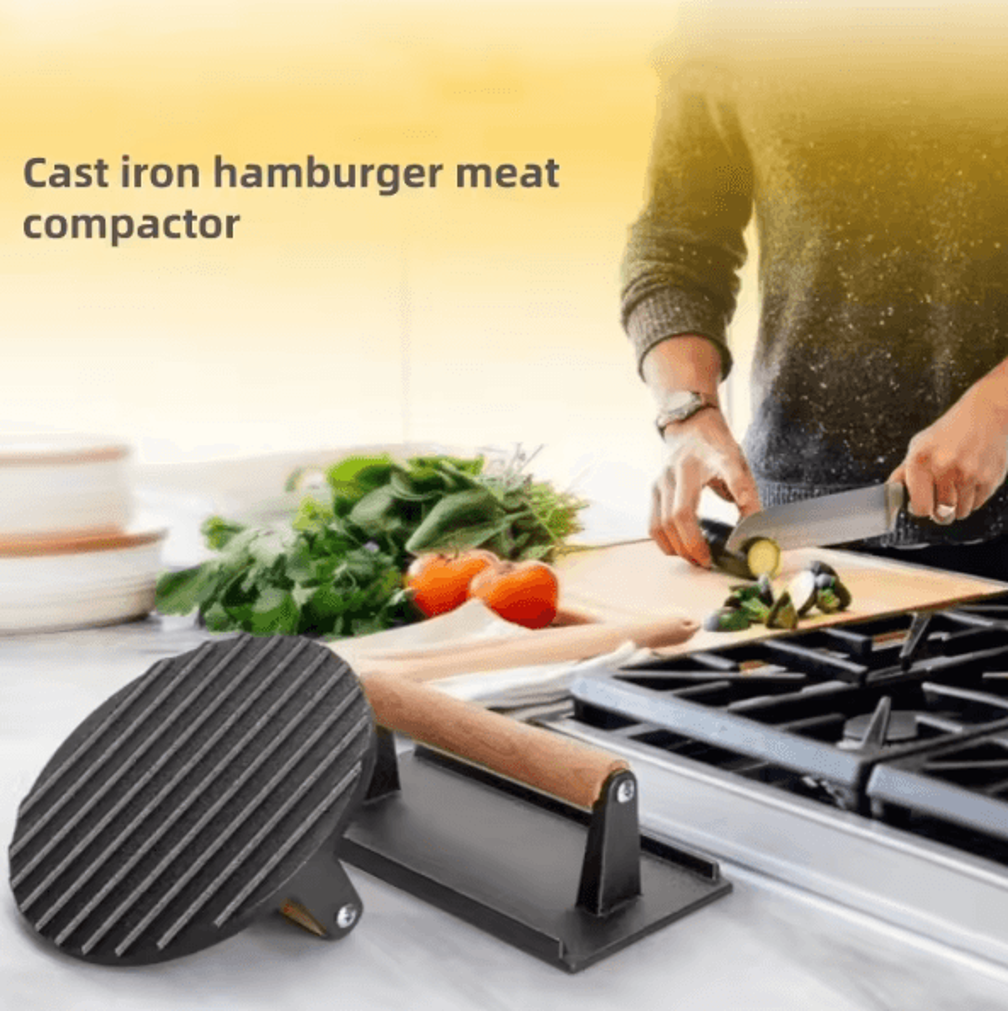 HeavyDuty Cast Iron Burger Press  Rectangular Grill Press For Smash Burgers  Steak 0