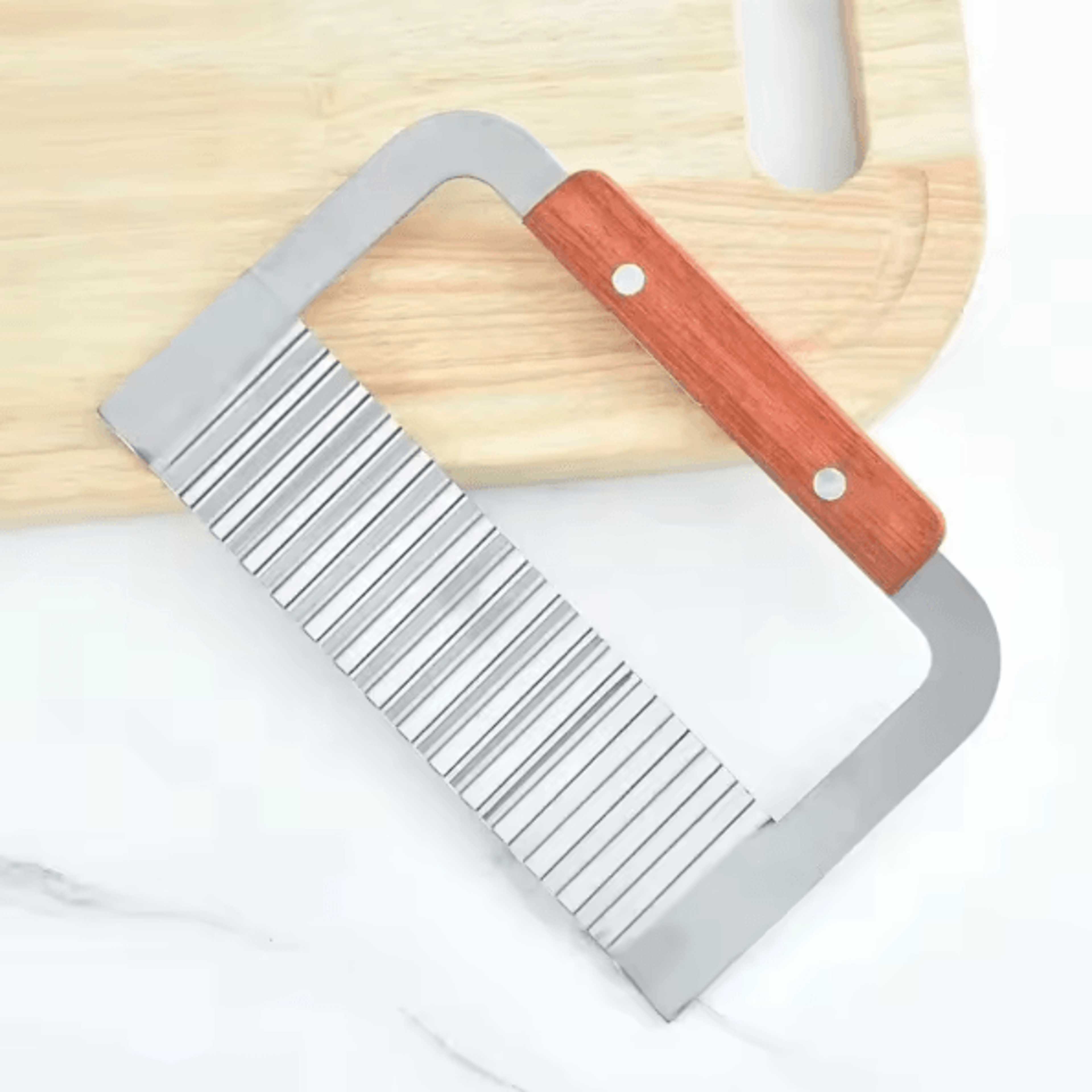 ChefWave Stainless Steel Crinkle Cutter Knife  Wooden Handle Wavy Potato Cutter 5