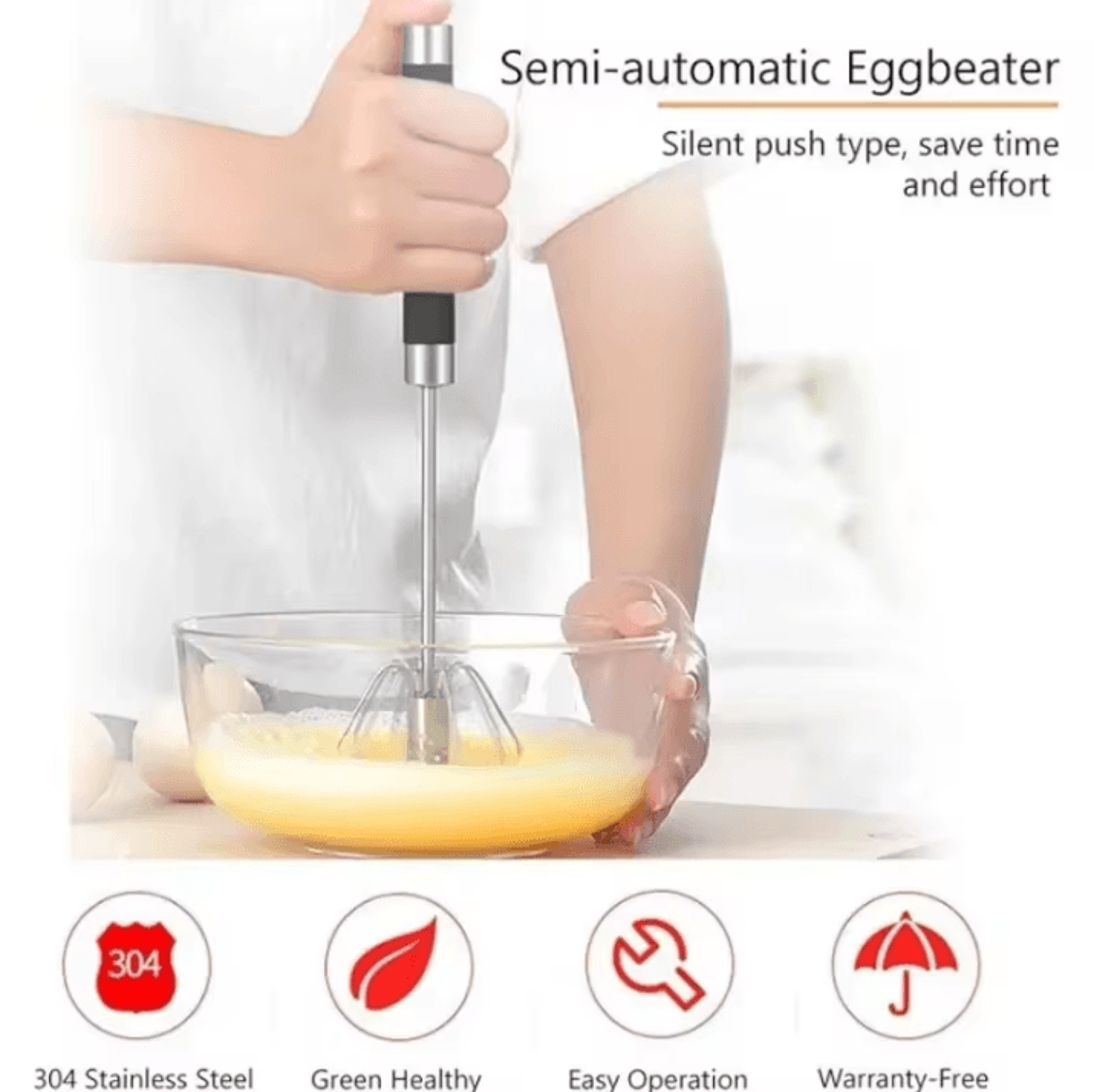 SwiftMix Semi Automatic Egg Beater Stainless Steel Manual Egg Whisk Rotating Hand Push Kitchen Mixe 0