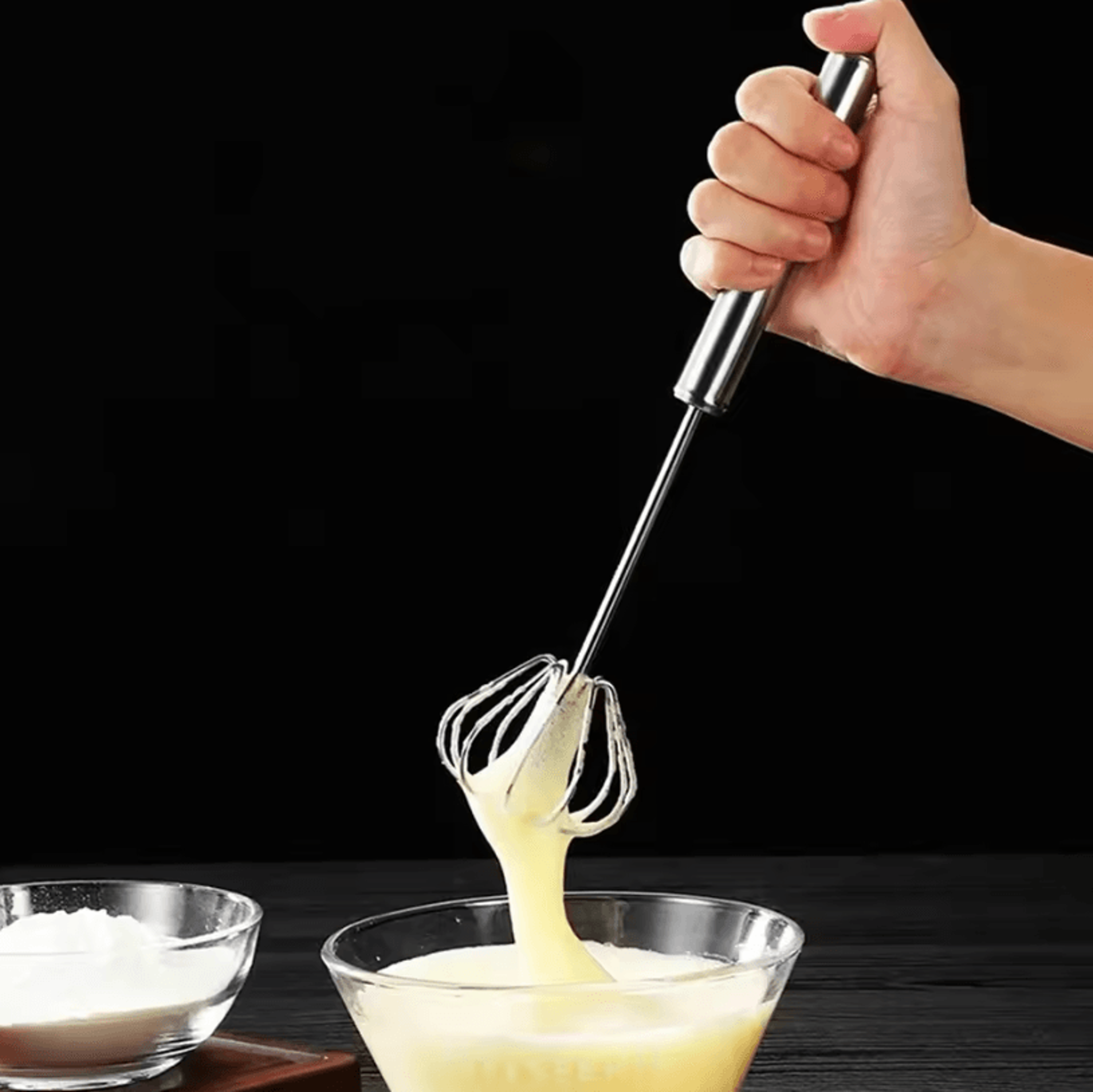 304 Stainless Steel SemiAutomatic Egg Whisk  Push Rotary Manual Hand Mixer 0