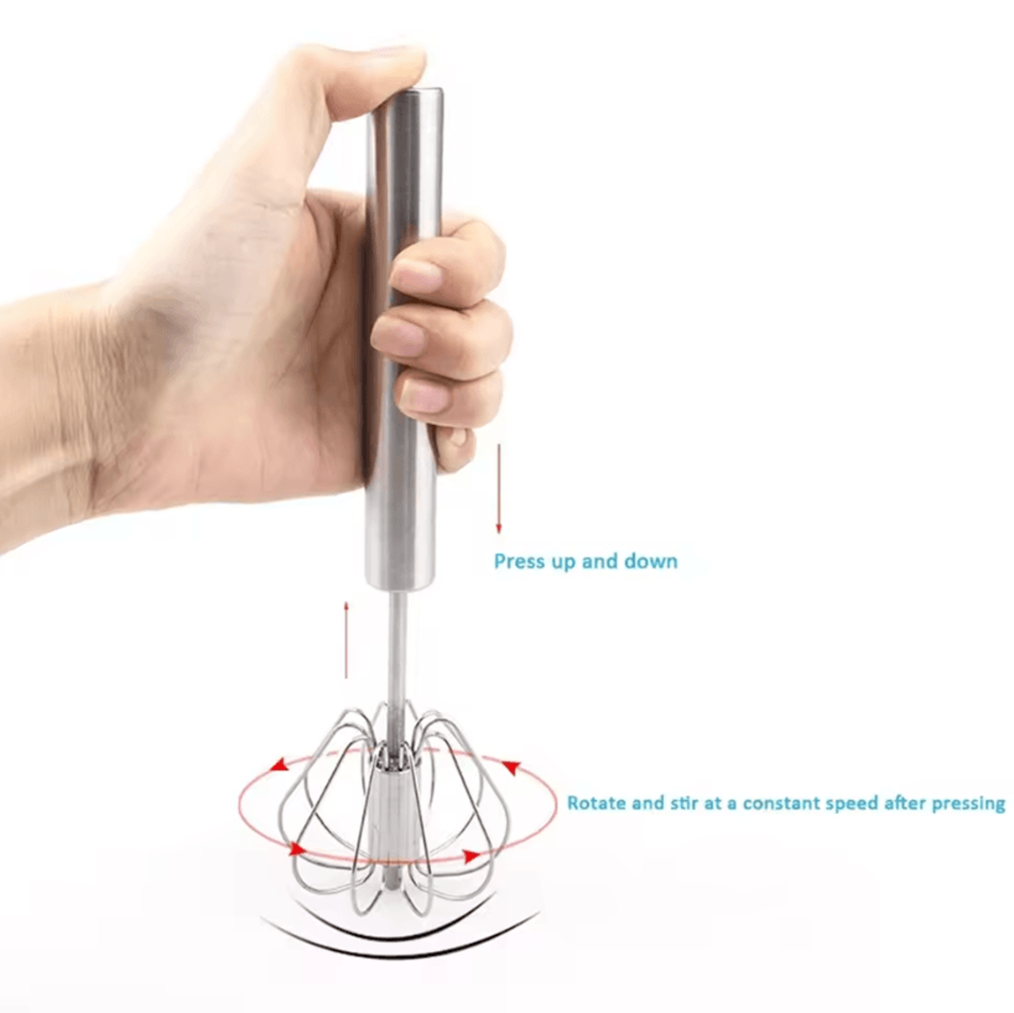 304 Stainless Steel SemiAutomatic Egg Whisk  Push Rotary Manual Hand Mixer 3