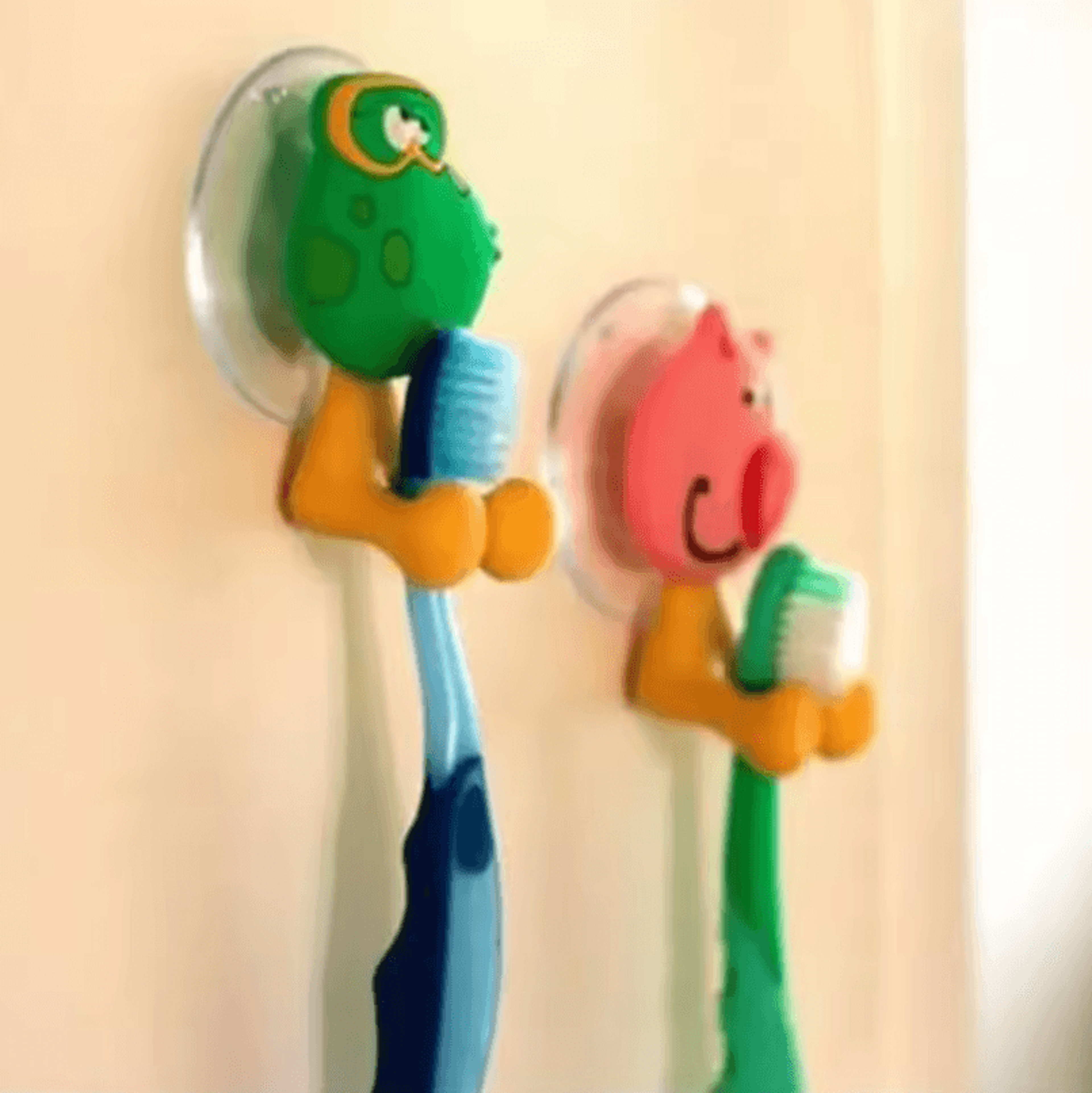 Cute Cartoon Animal Toothbrush Holder With Suction  Kids WallMounted Toothbrush  Toothpaste Organiz 2