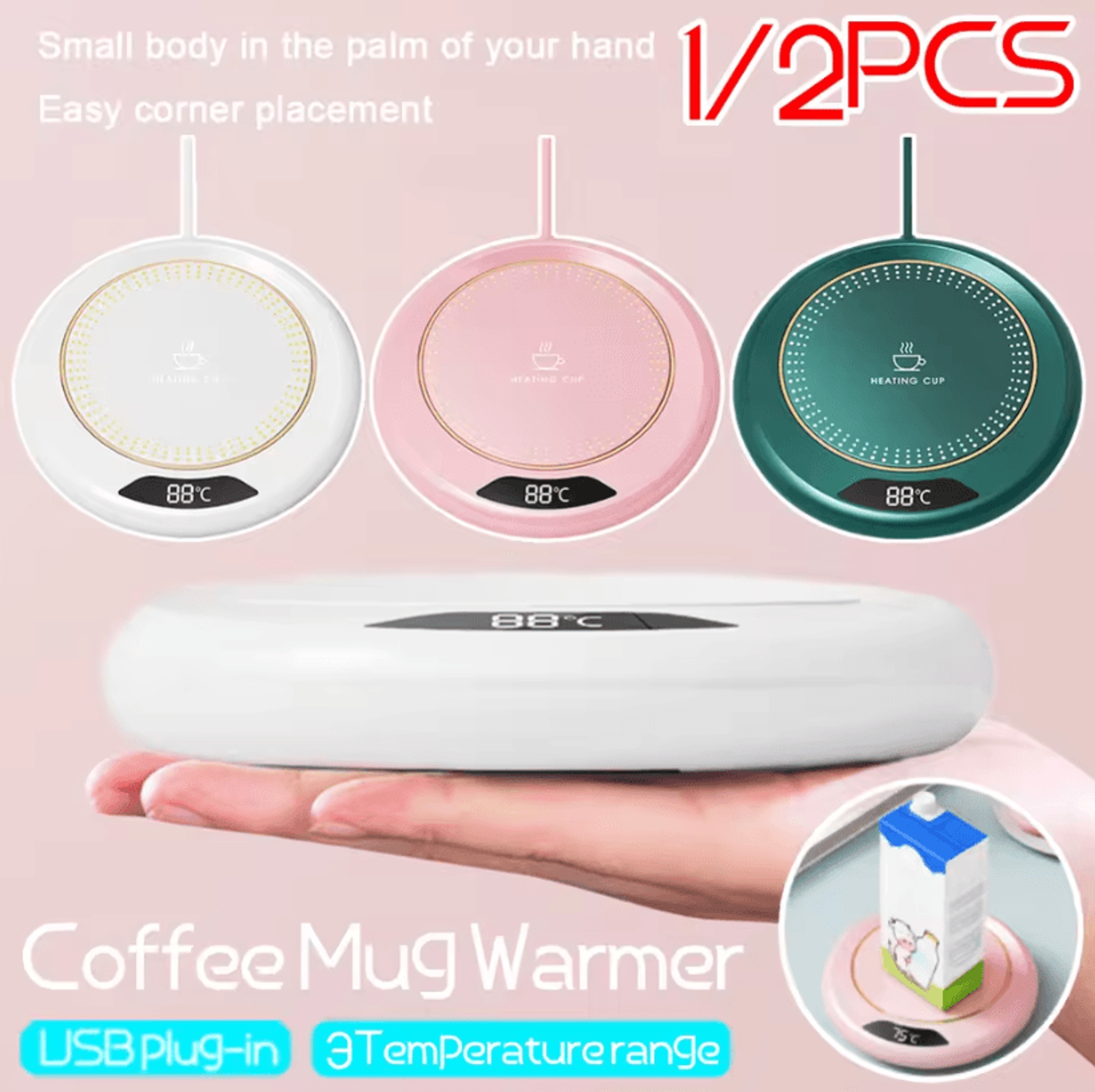 USB Coffee Mug Warmer Coaster  3Level Temperature Control 55C Electric Cup Heating Pad 0