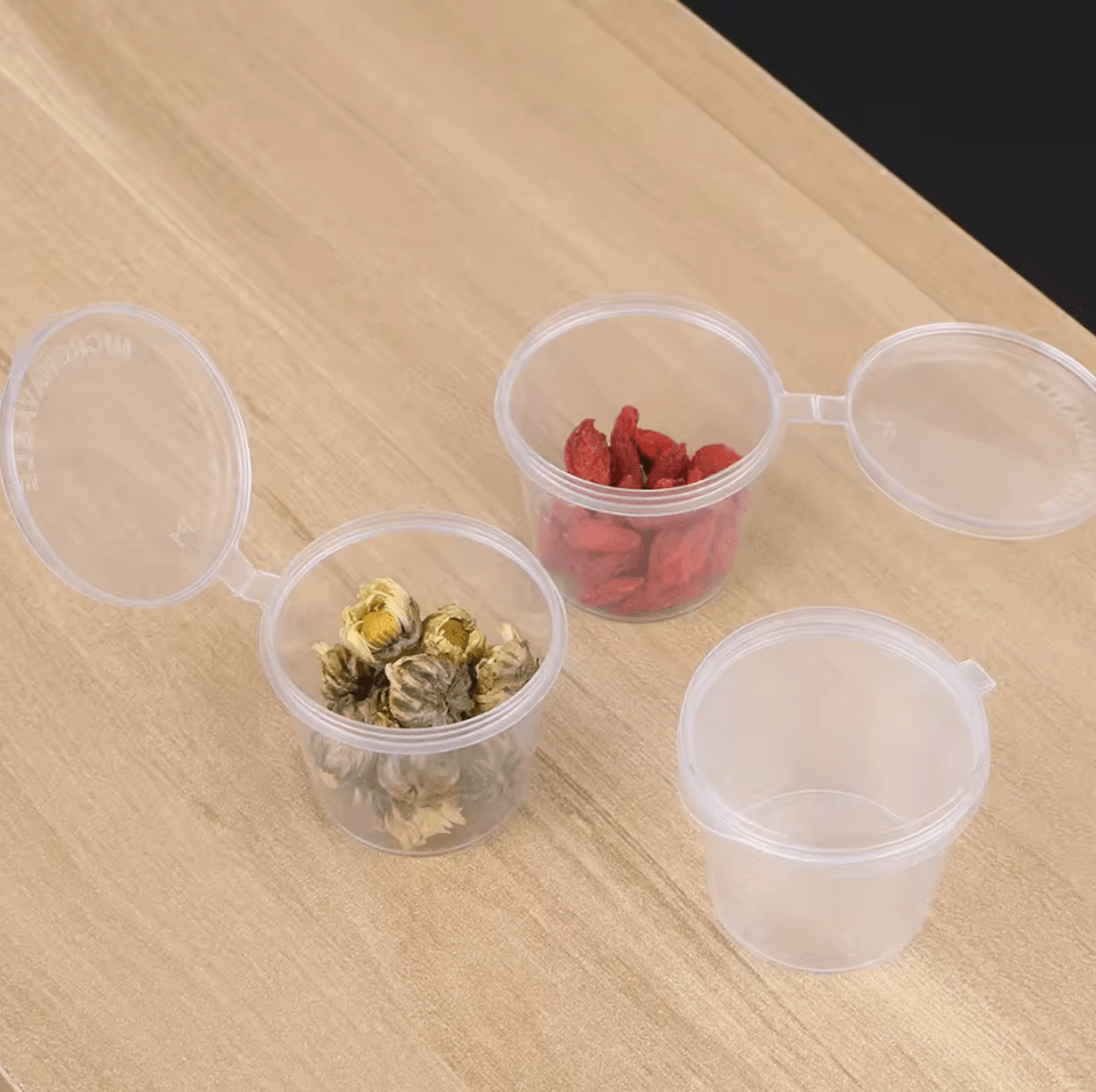 100PCS Disposable Sauce Cups With Lids  Clear Plastic Portion Cups For Condiments  Food Storage 1