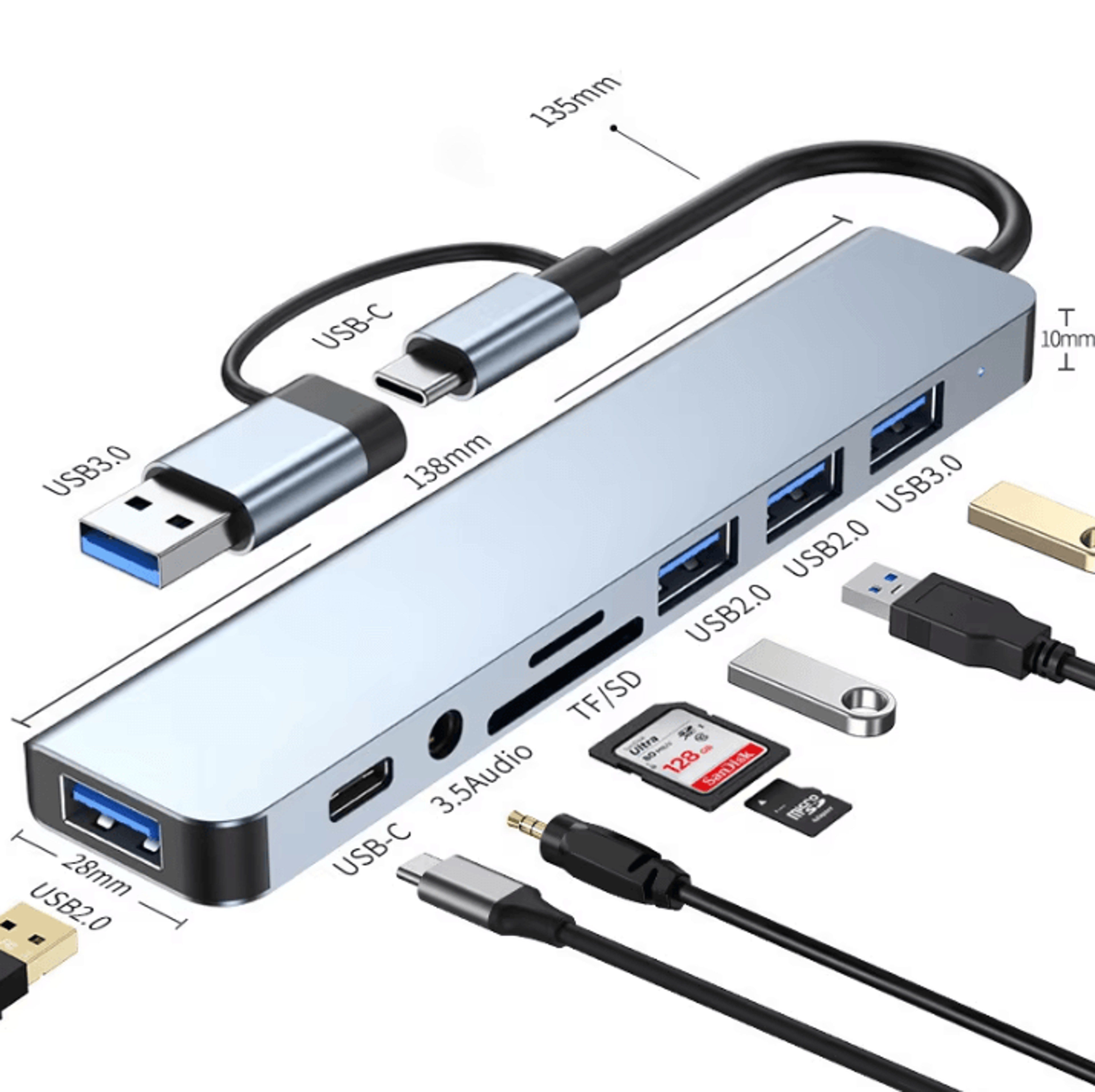 8in1 USBC Hub Docking Station  Multiport Adapter With Audio Jack  SD Card Reader 4