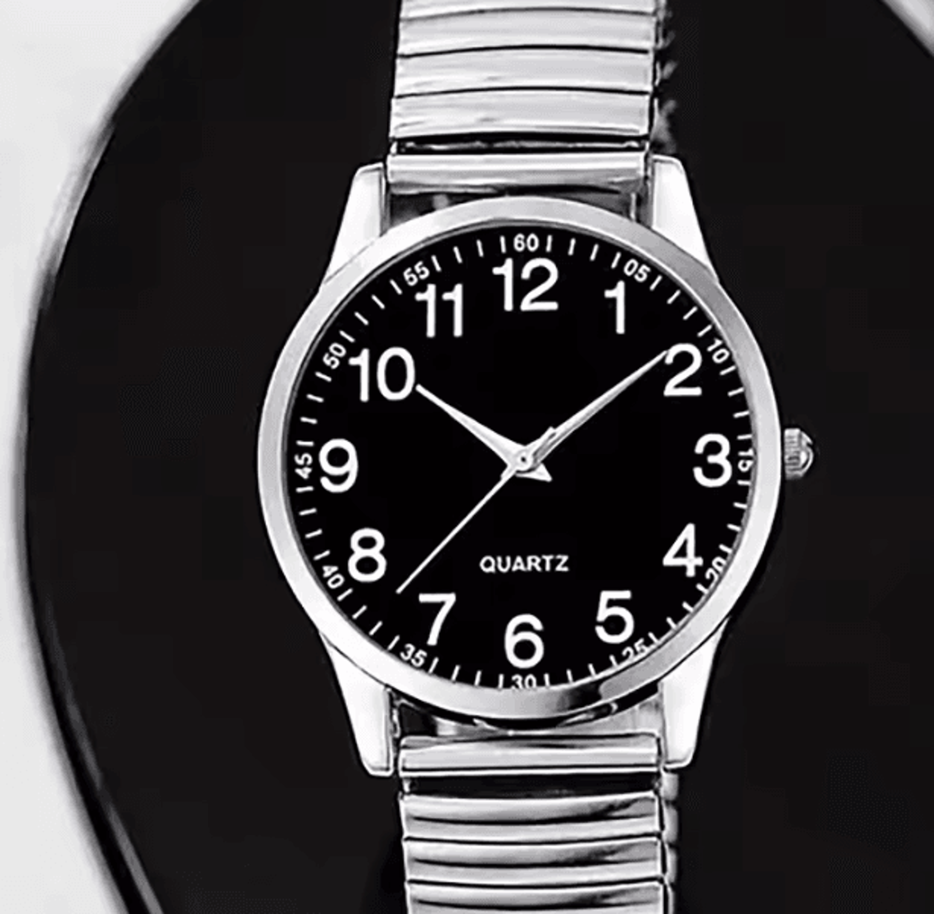 Black Arabic Numeral Couple Watch Set Elastic Band Quartz Watches For Men And Women 6