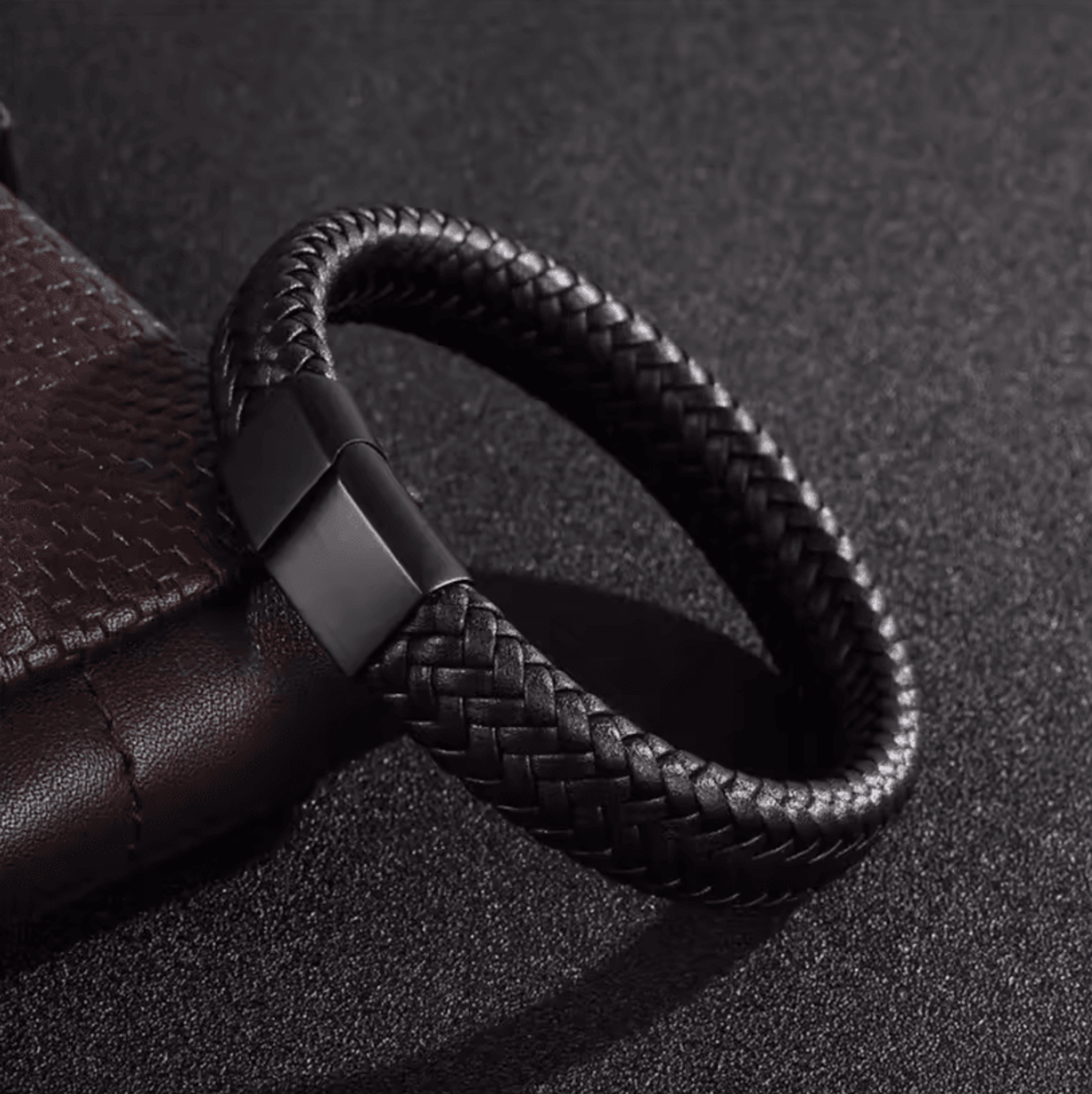 Mens Woven Leather Bracelet Open Bangle Adjustable Braided Wristband 0
