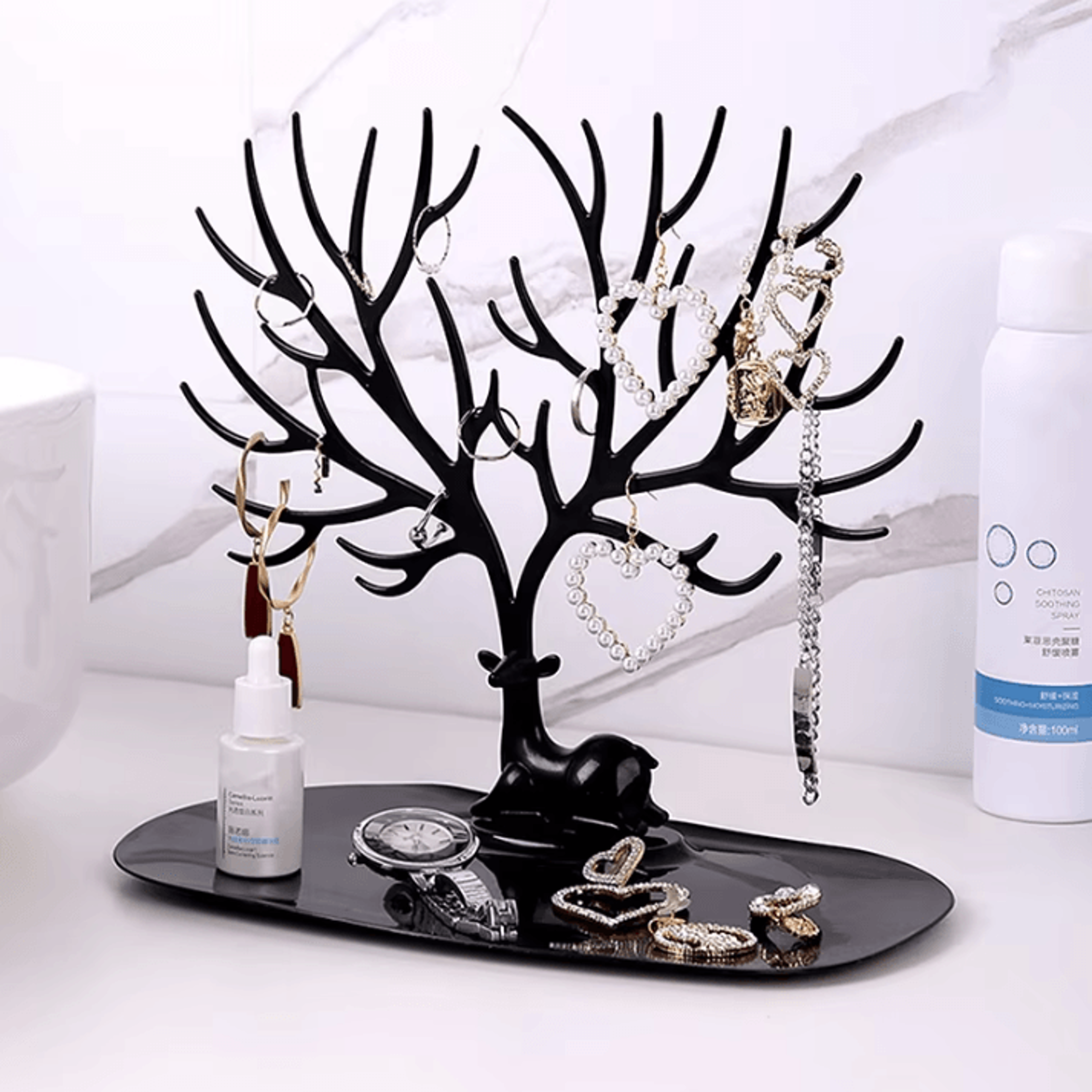 Jewelry Organizer Stand Tree With Tray Multi Storage Holder For Earrings Necklaces Rings 4