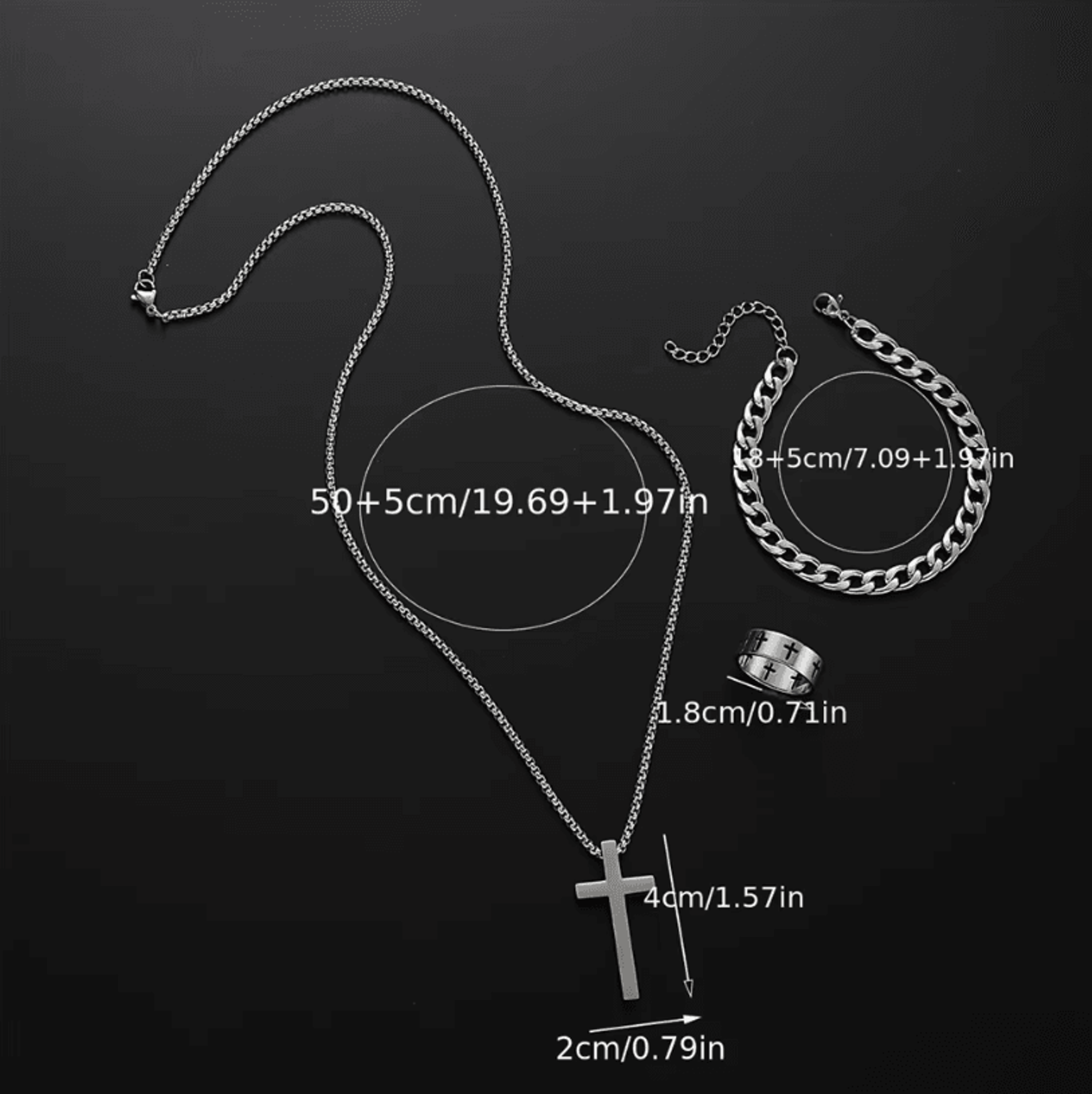 Mens Stainless Steel Cross Jewelry Set Necklace Bracelet Ring Hip Hop Accessories 4