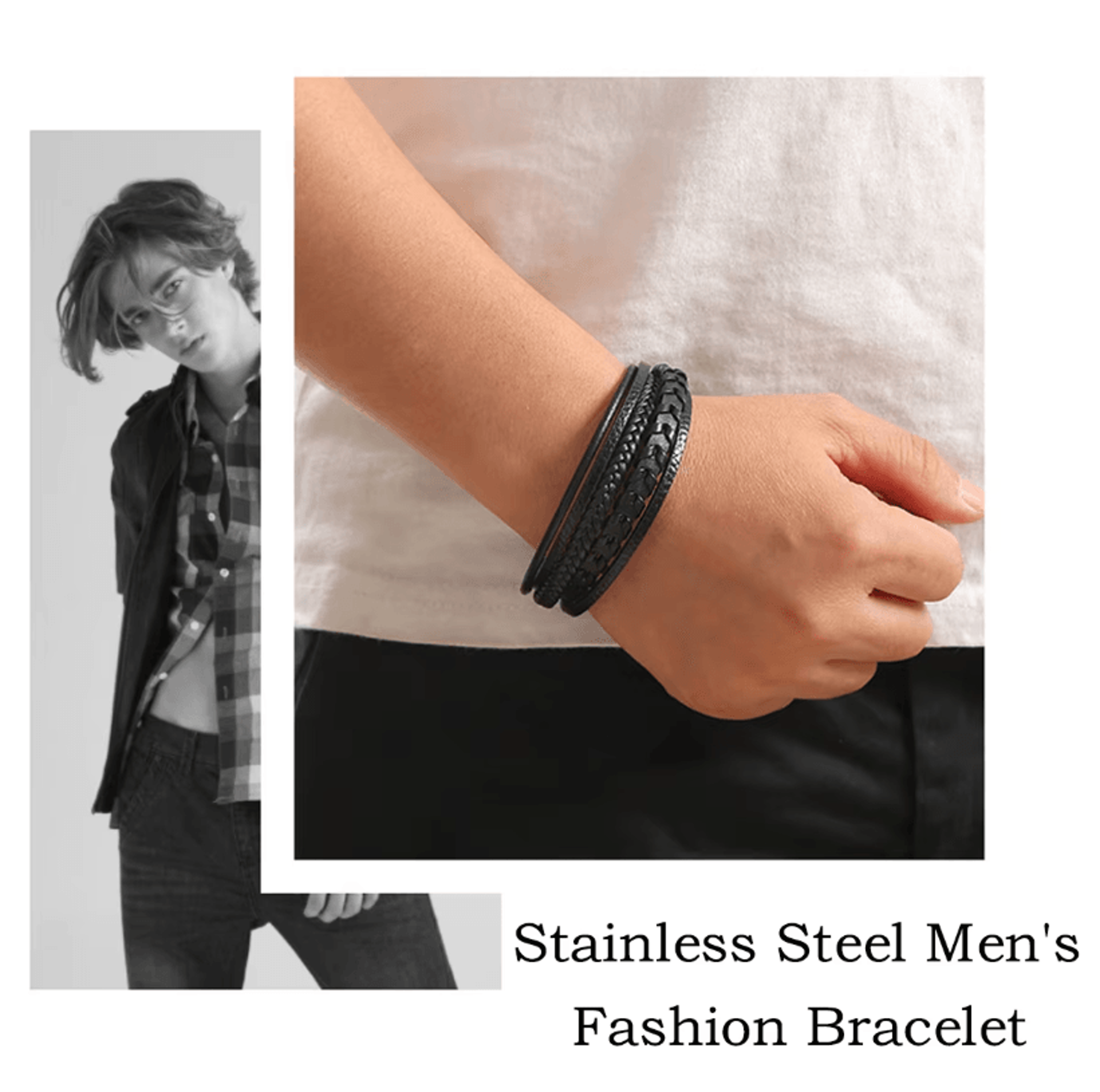 Mens Multi Layer Braided Leather Bracelet Magnetic Buckle Vintage Rope Wristband 4