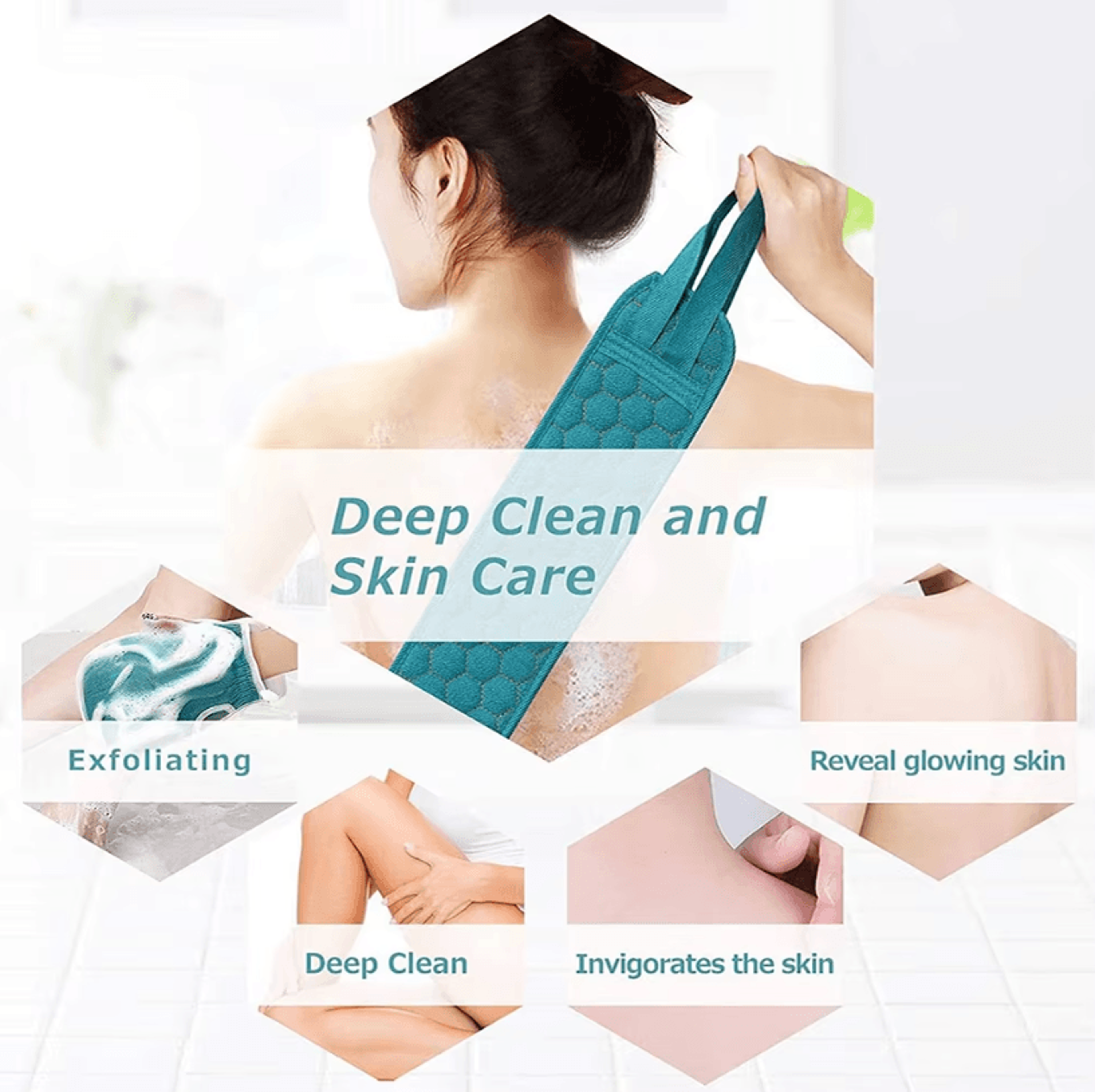 3in1 Exfoliating Body Scrubber Set  Back Scrubber Bath Glove  Loofah Sponge 1
