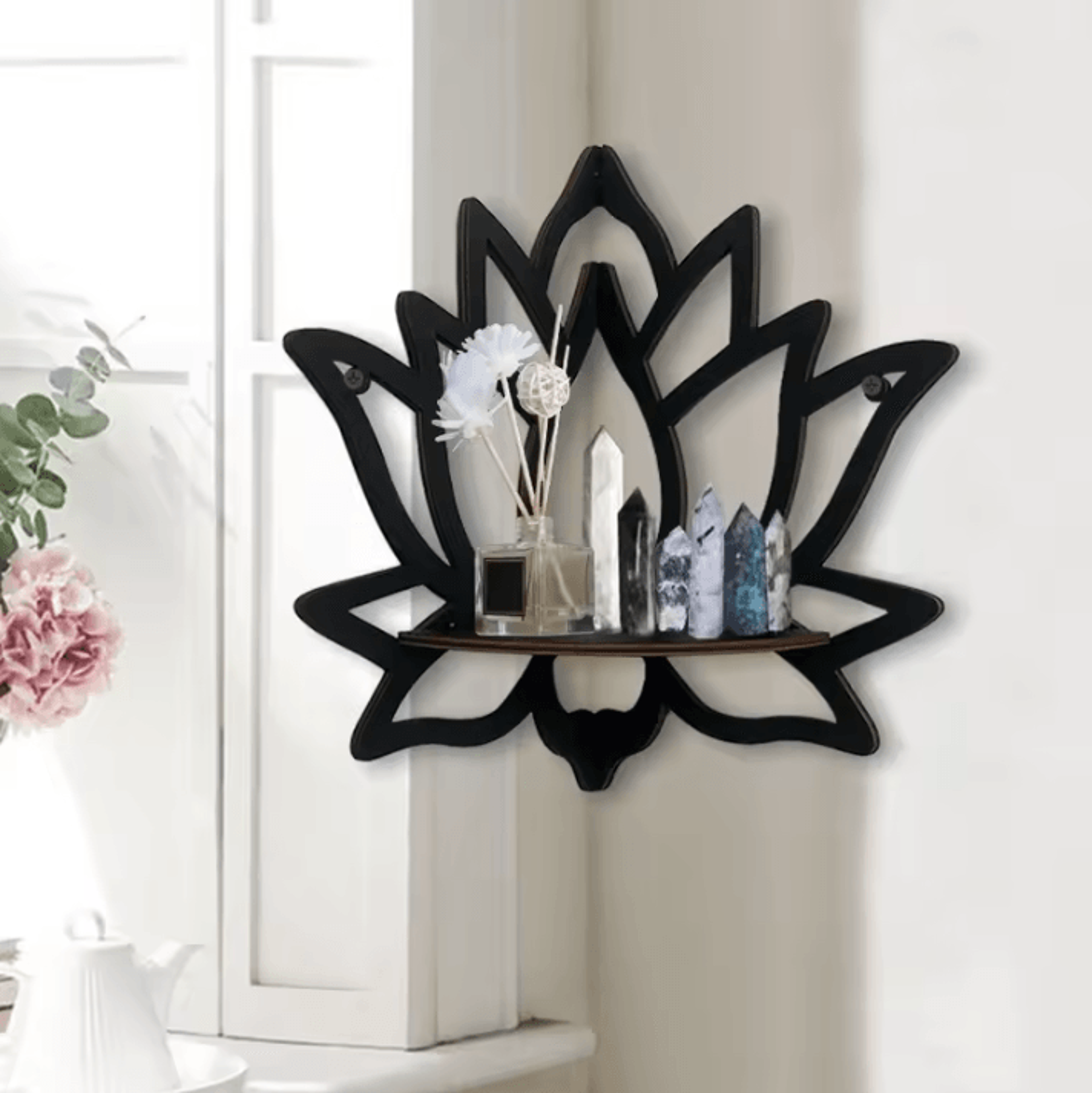 Lotus Wooden Wall Shelf For Essential Oils  Candles  Decorative Aromatherapy Corner Organizer 3