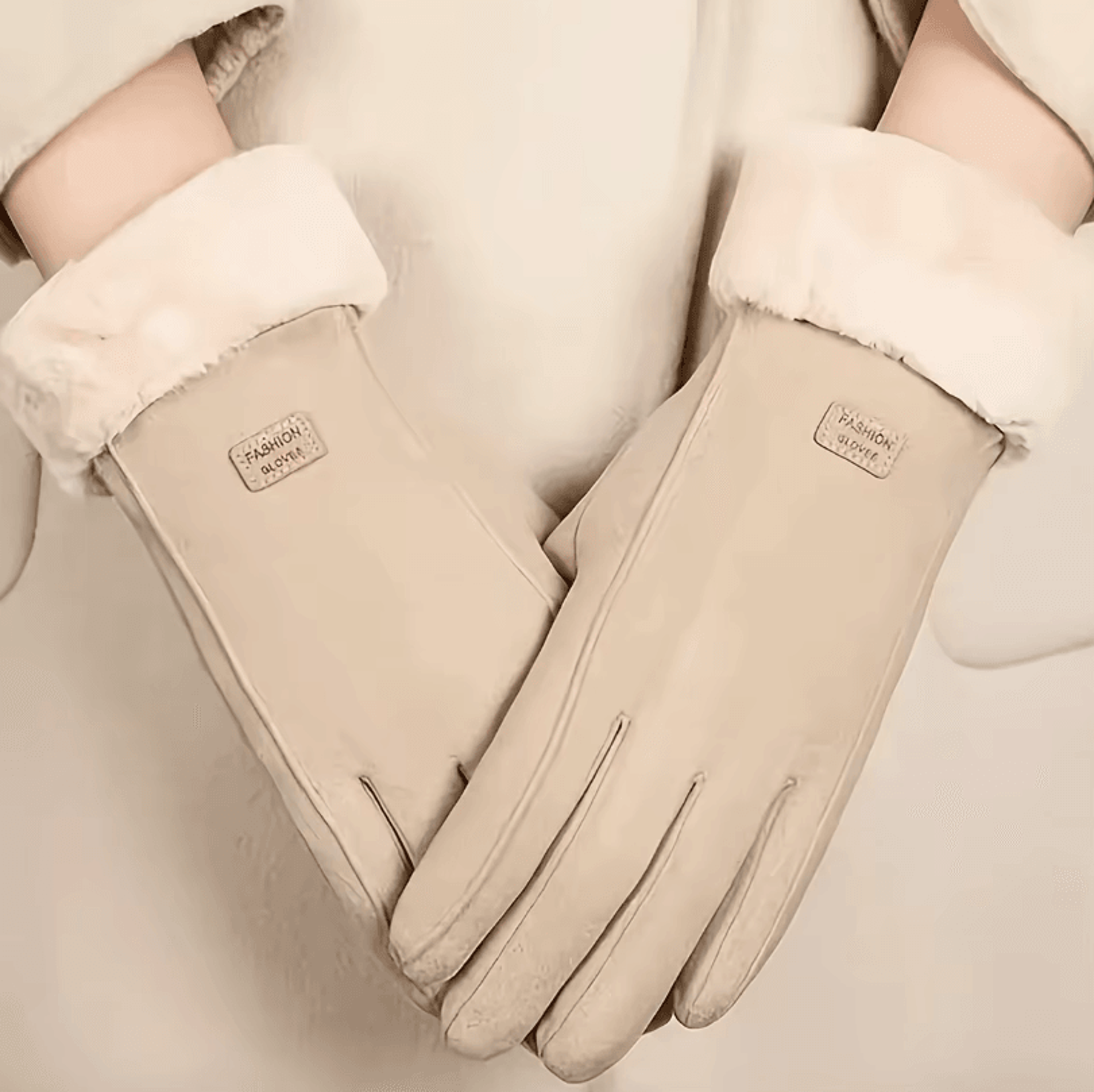 Beige Touchscreen Winter Gloves With Plush Lining Warm Thermal Gloves For Outdoor Use 3