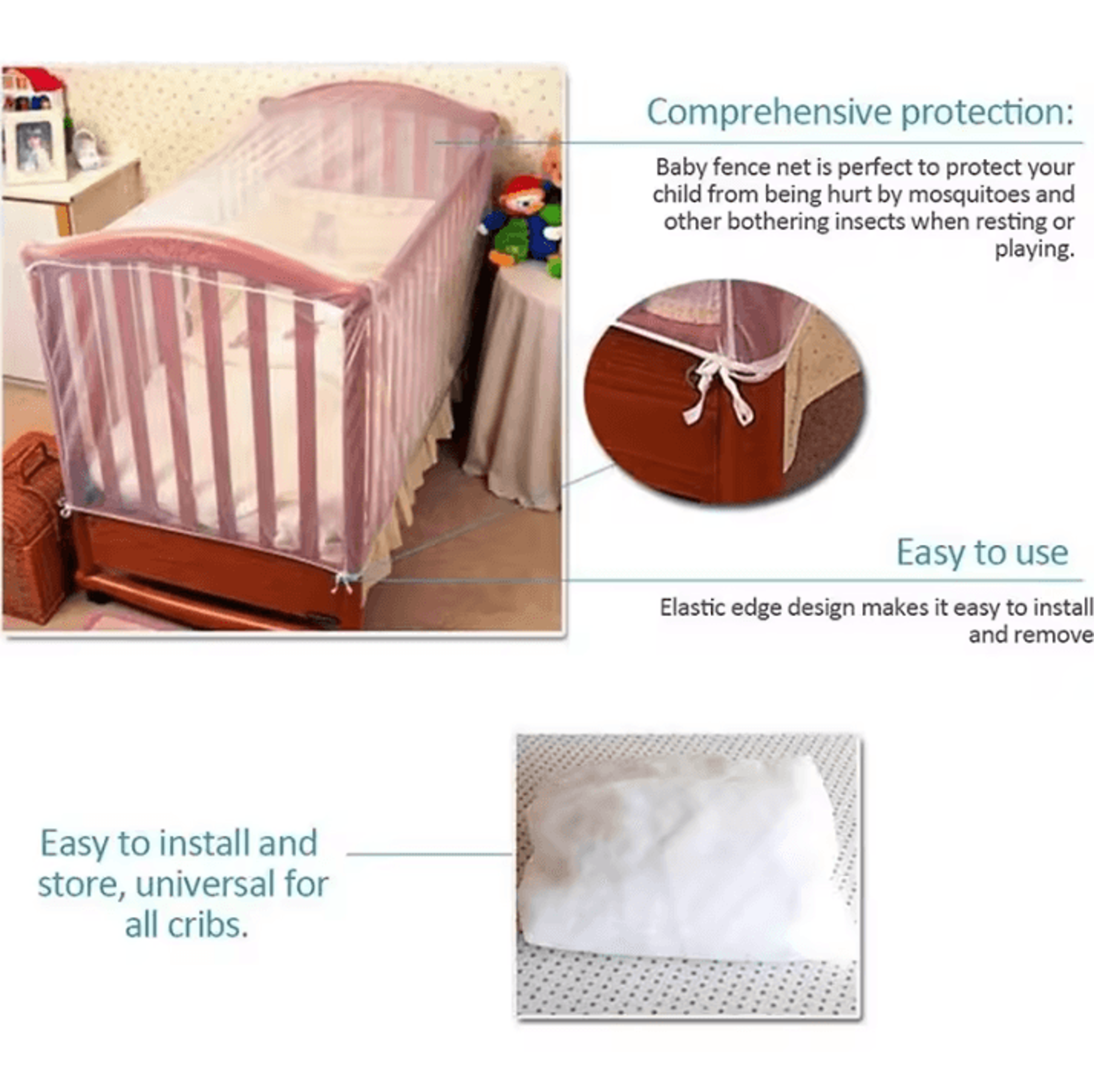 Foldable Baby Crib Mosquito Net Canopy  Breathable FullCover Protection 53 By 24 By 35 Inches 3