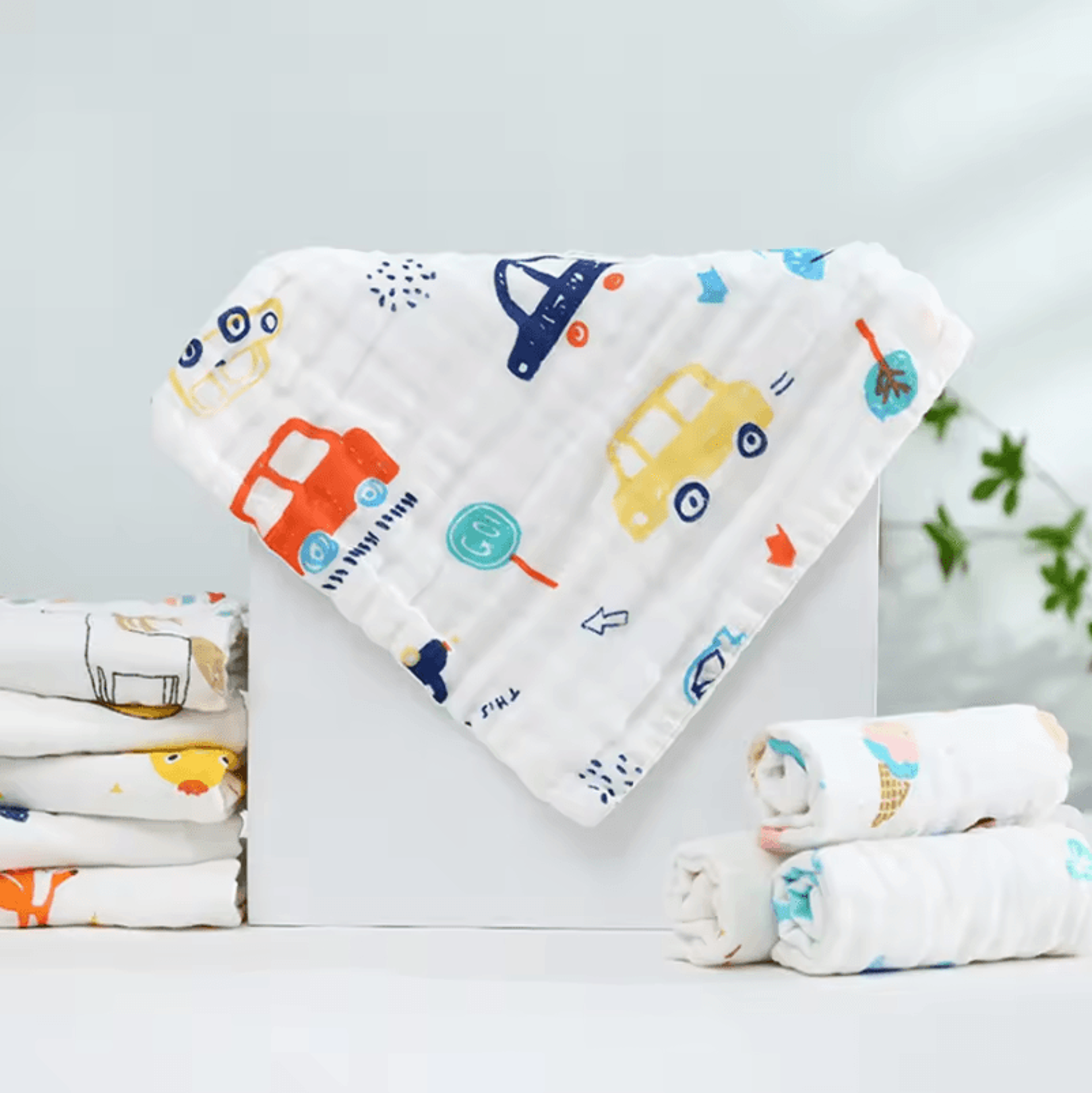 6Layer Muslin Baby Towel Set  Ultra Soft Cotton Washcloths  Burp Cloths 5pcs 0
